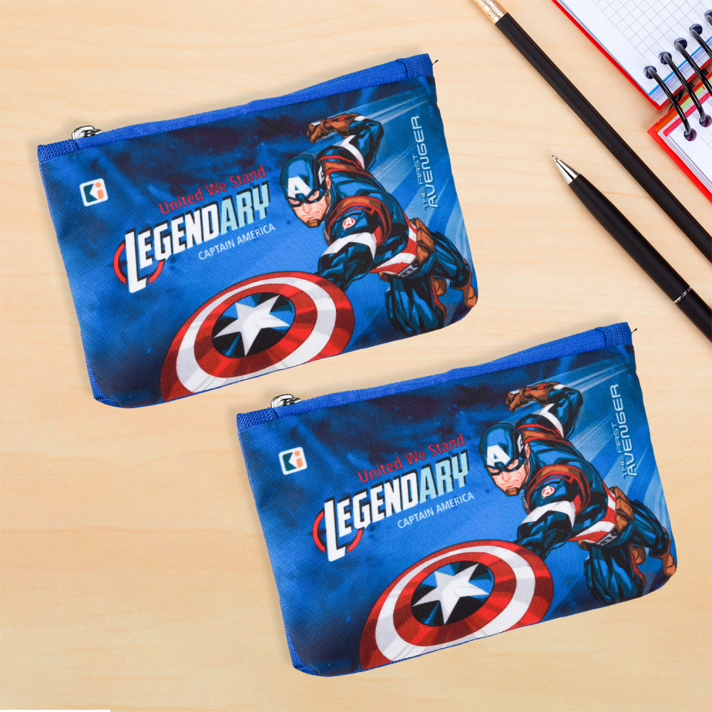 Kuber Industries Pencil Pouch | Square Stationary Pouch | Pen-Pencil Box for Kids | School Geometry Pouch | Pencil Utility Bag | Zipper Pencil Organizer | Marvel Captain America | Royal Blue