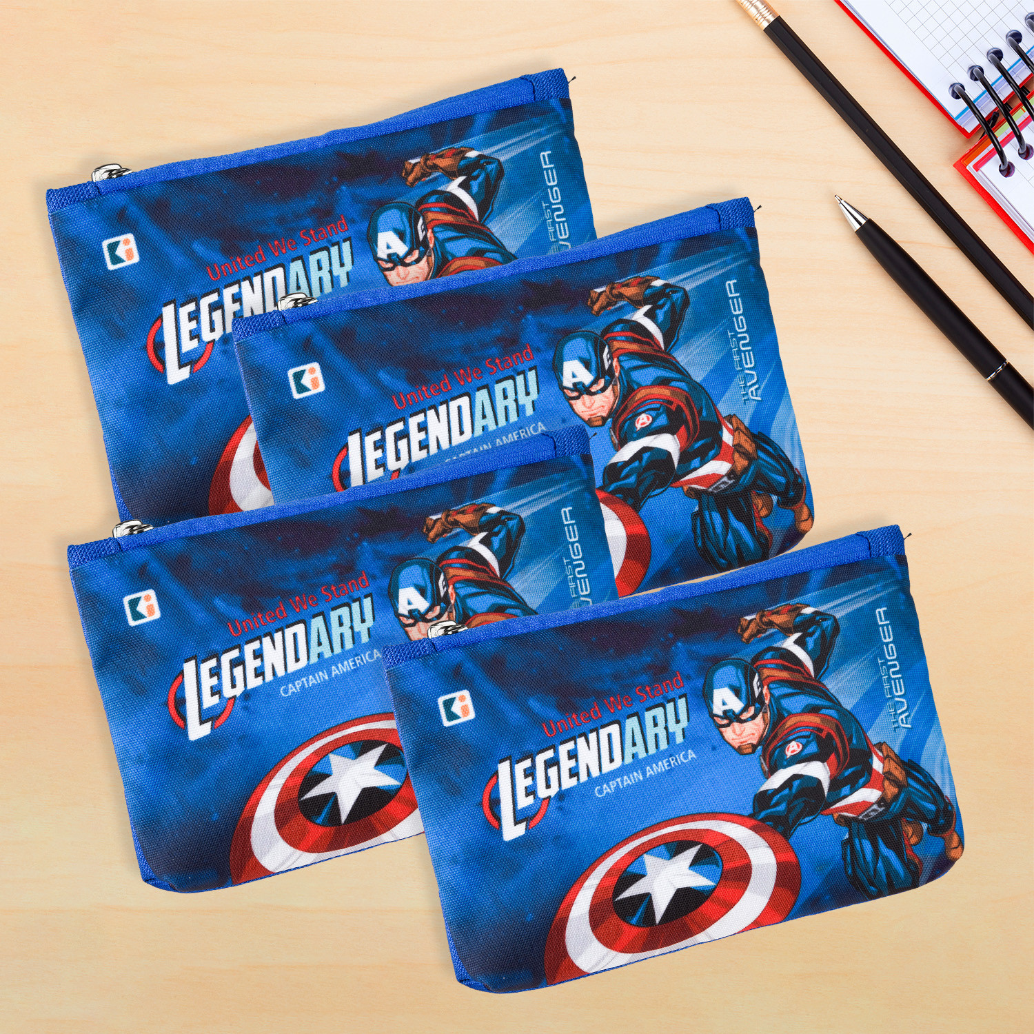 Kuber Industries Pencil Pouch | Square Stationary Pouch | Pen-Pencil Box for Kids | School Geometry Pouch | Pencil Utility Bag | Zipper Pencil Organizer | Marvel Captain America | Royal Blue