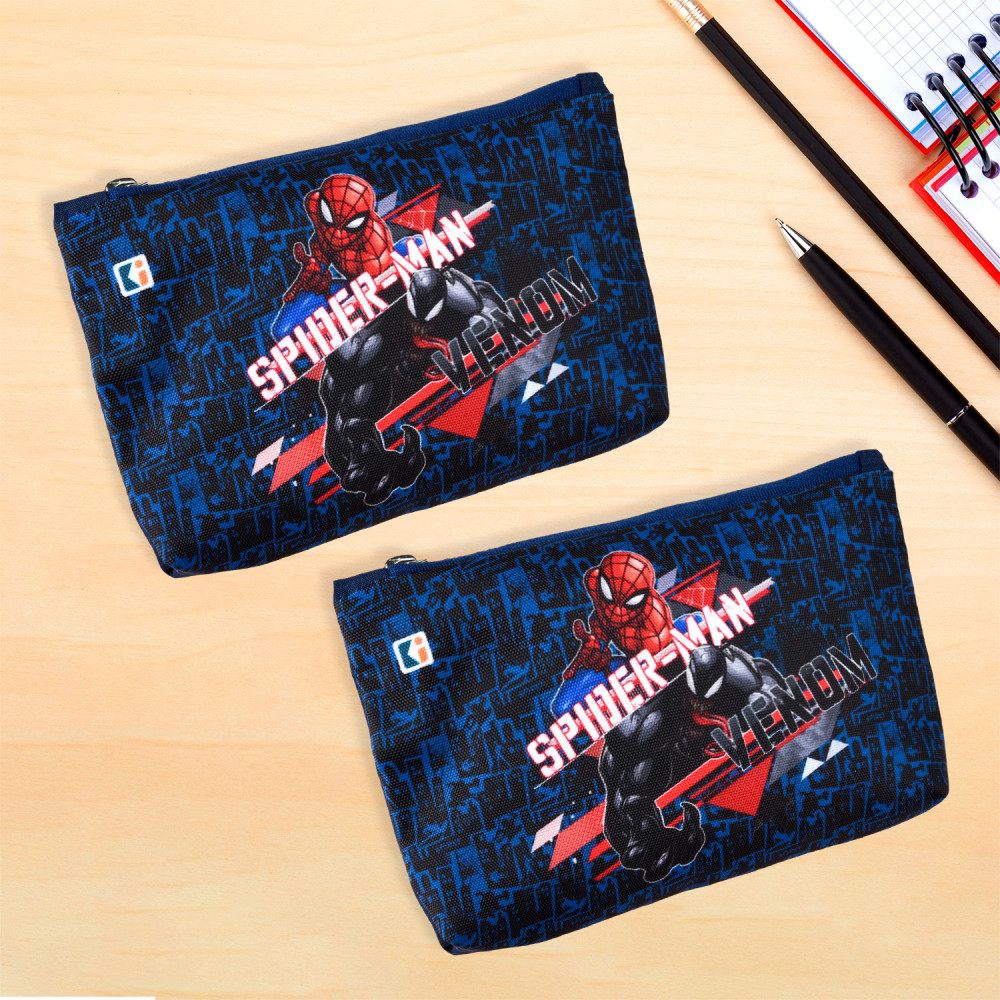 Kuber Industries Pencil Pouch | Square Stationary Pouch | Pen-Pencil Box for Kids | School Geometry Pouch | Pencil Utility Bag | Zipper Pencil Organizer | Marvel Spider-Man | Navy Blue