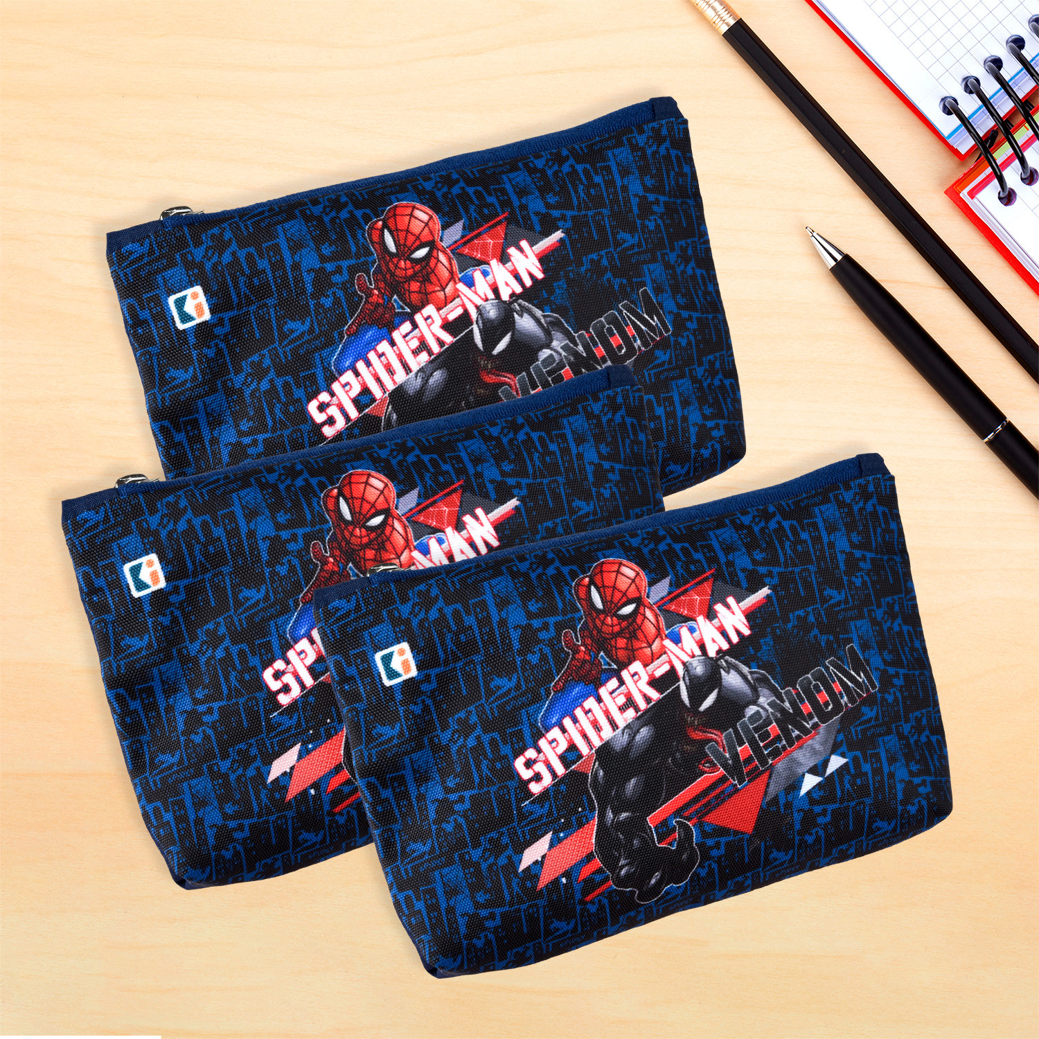Kuber Industries Pencil Pouch | Square Stationary Pouch | Pen-Pencil Box for Kids | School Geometry Pouch | Pencil Utility Bag | Zipper Pencil Organizer | Marvel Spider-Man | Navy Blue