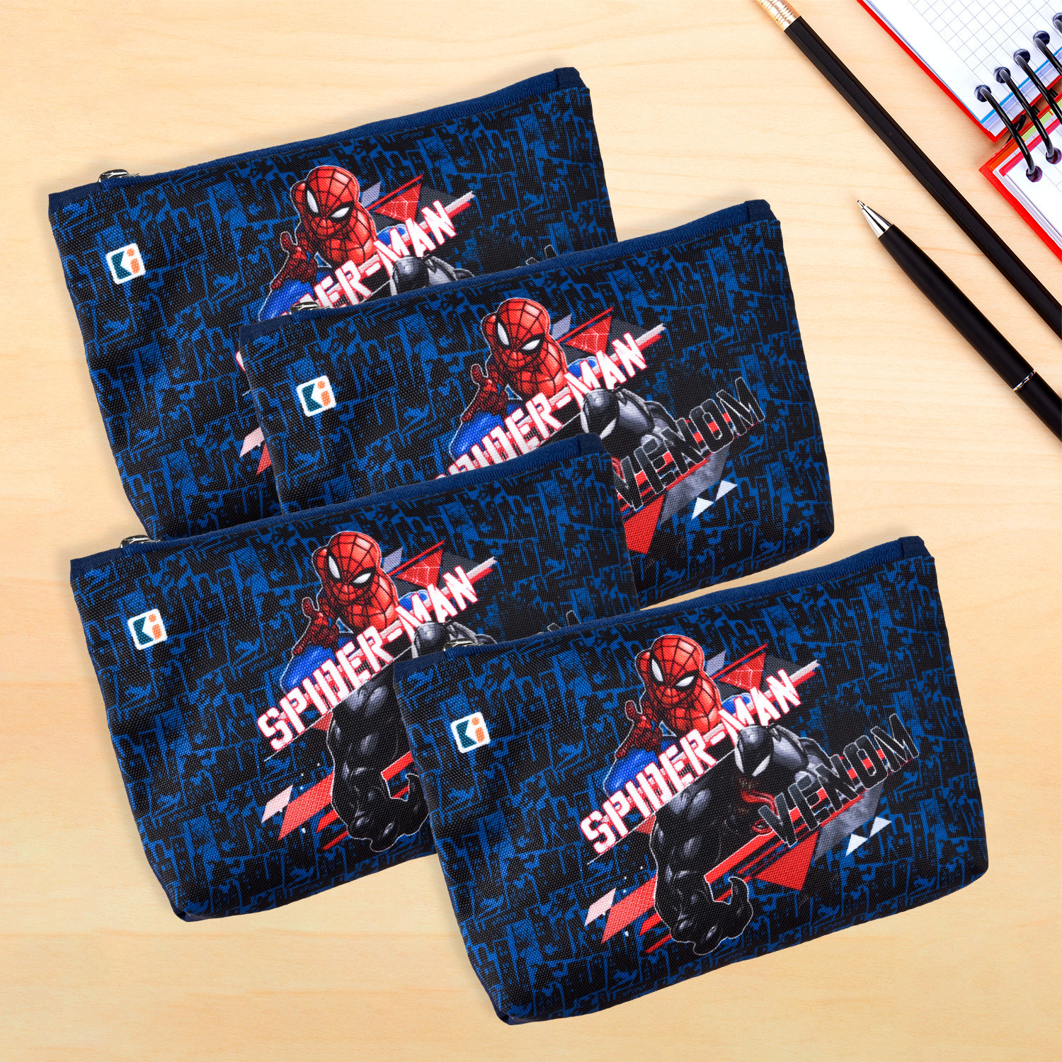 Kuber Industries Pencil Pouch | Square Stationary Pouch | Pen-Pencil Box for Kids | School Geometry Pouch | Pencil Utility Bag | Zipper Pencil Organizer | Marvel Spider-Man | Navy Blue