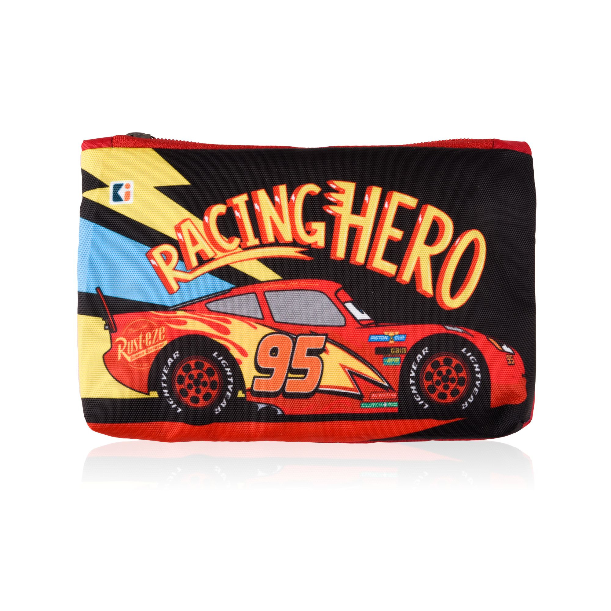 Kuber Industries Pencil Pouch | Square Stationary Pouch | Pen-Pencil Box for Kids | School Geometry Pouch | Pencil Utility Bag | Zipper Pencil Organizer | Disney-Racing Car | Red