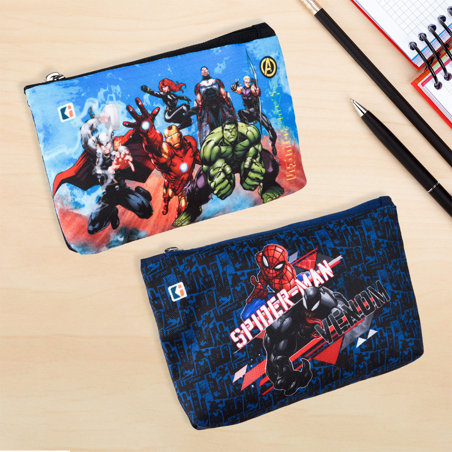 Kuber Industries Pencil Pouch | Square Stationary Pouch | Pen-Pencil Box for Kids | School Geometry Pouch | Pencil Utility Bag | Marvel Pencil Organizer | Black & Navy Blue