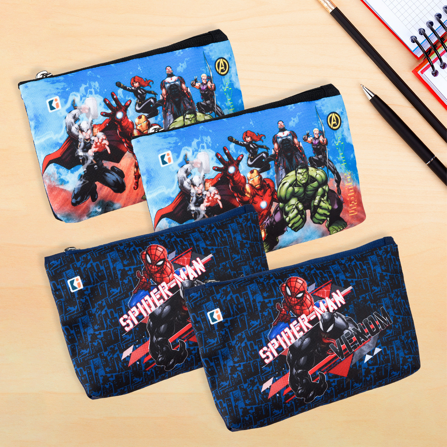 Kuber Industries Pencil Pouch | Square Stationary Pouch | Pen-Pencil Box for Kids | School Geometry Pouch | Pencil Utility Bag | Marvel Pencil Organizer | Black & Navy Blue