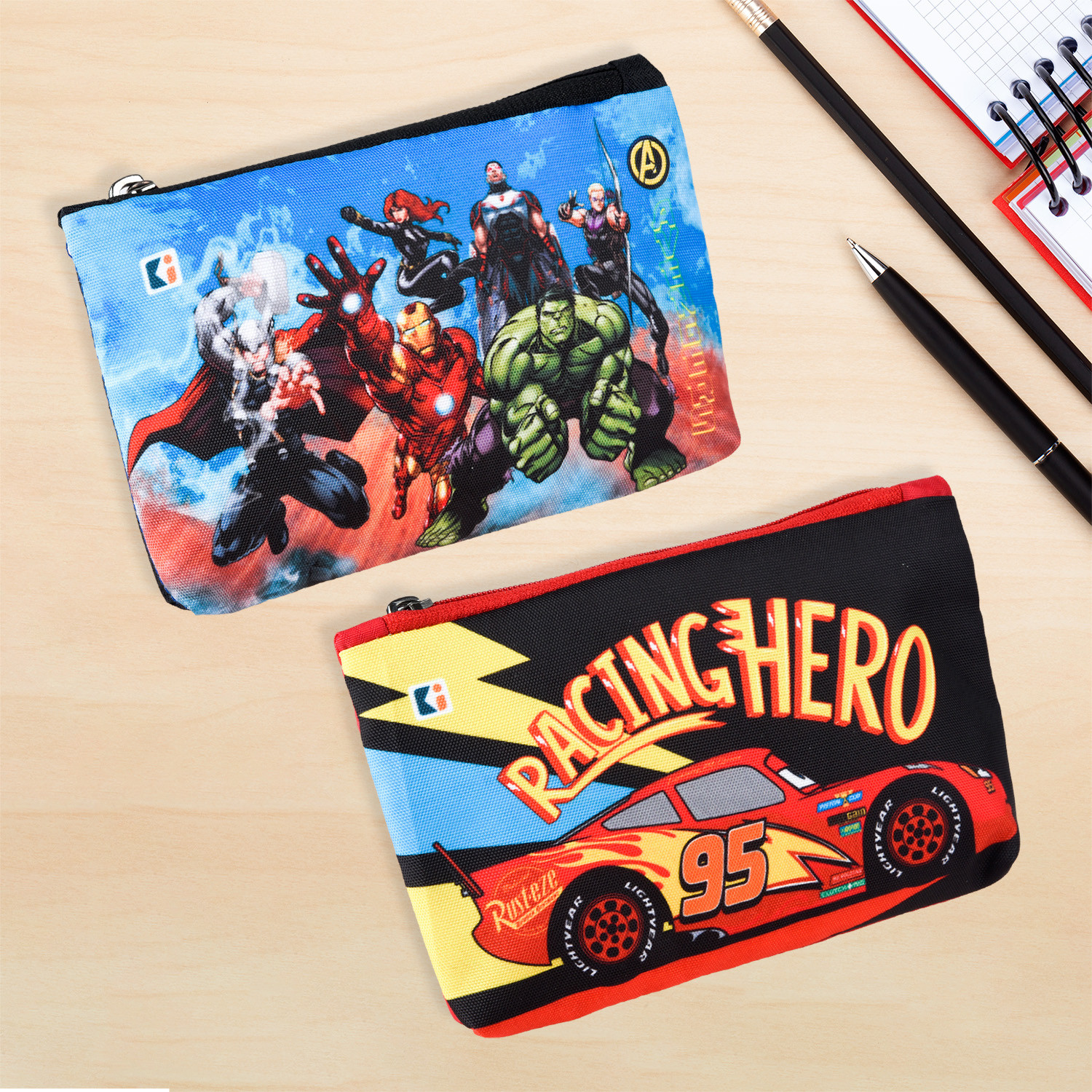 Kuber Industries Pencil Pouch | Square Stationary Pouch | Pen-Pencil Box for Kids | School Geometry Pouch | Pencil Utility Bag | Zipper Pencil Organizer | Black & Red