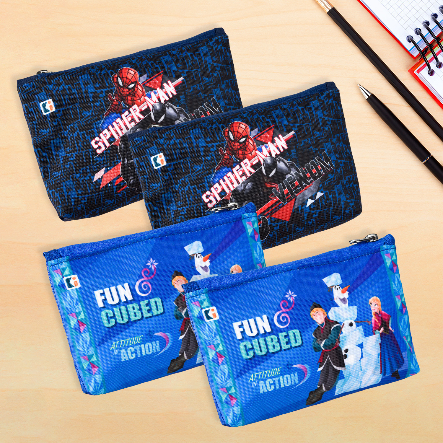 Kuber Industries Pencil Pouch | Square Stationary Pouch | Pen-Pencil Box for Kids | School Geometry Pouch | Pencil Utility Bag | Zipper Pencil Organizer | Navy Blue & Blue