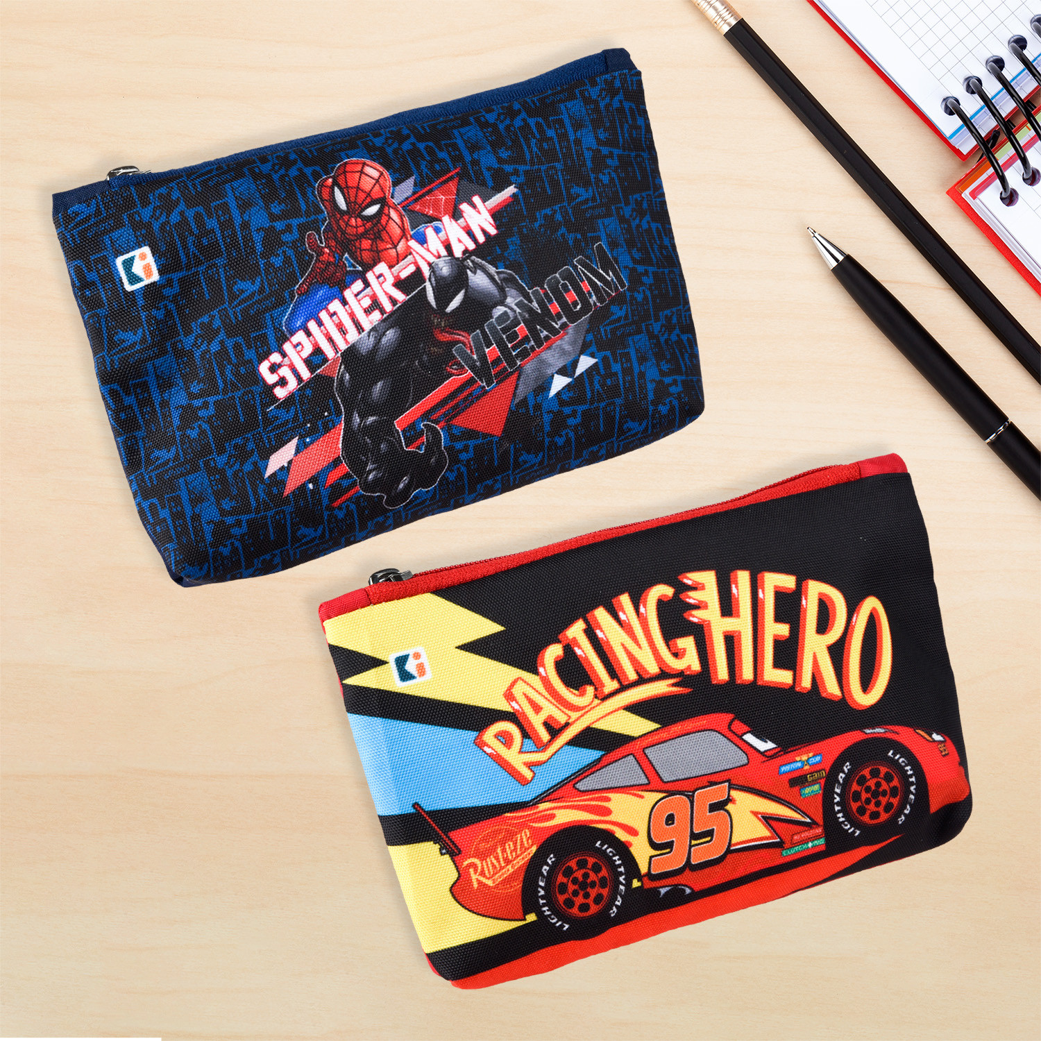Kuber Industries Pencil Pouch | Square Stationary Pouch | Pen-Pencil Box for Kids | School Geometry Pouch | Pencil Utility Bag | Zipper Pencil Organizer | Navy Blue & Red