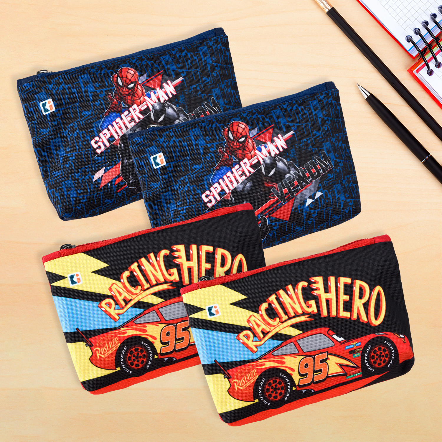 Kuber Industries Pencil Pouch | Square Stationary Pouch | Pen-Pencil Box for Kids | School Geometry Pouch | Pencil Utility Bag | Zipper Pencil Organizer | Navy Blue & Red