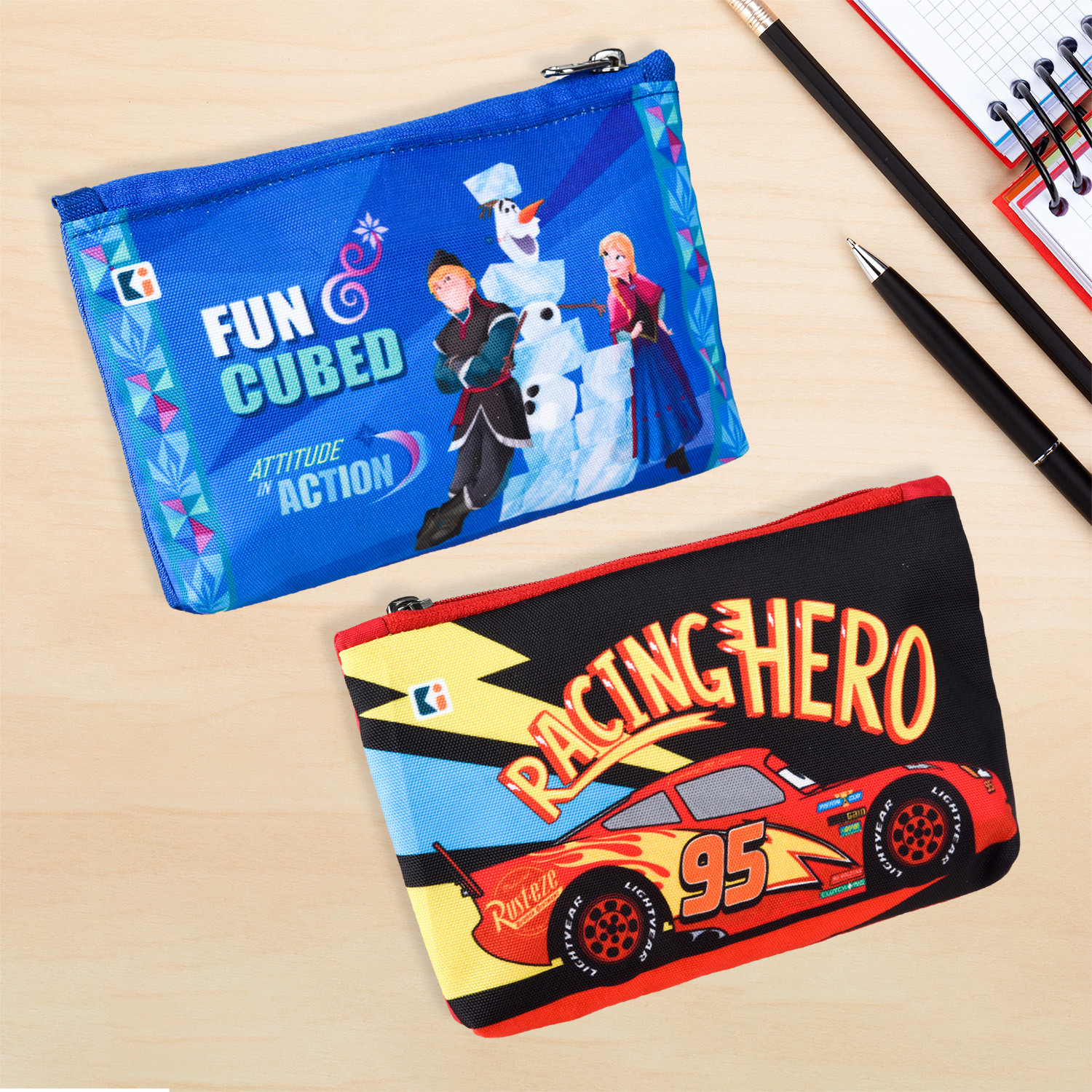 Kuber Industries Pencil Pouch  Square Stationary Pouch  Pen-Pencil Box for Kids  School Geometry Pouch  Pencil Utility Bag  Disney Pencil Organizer  Blue  Red