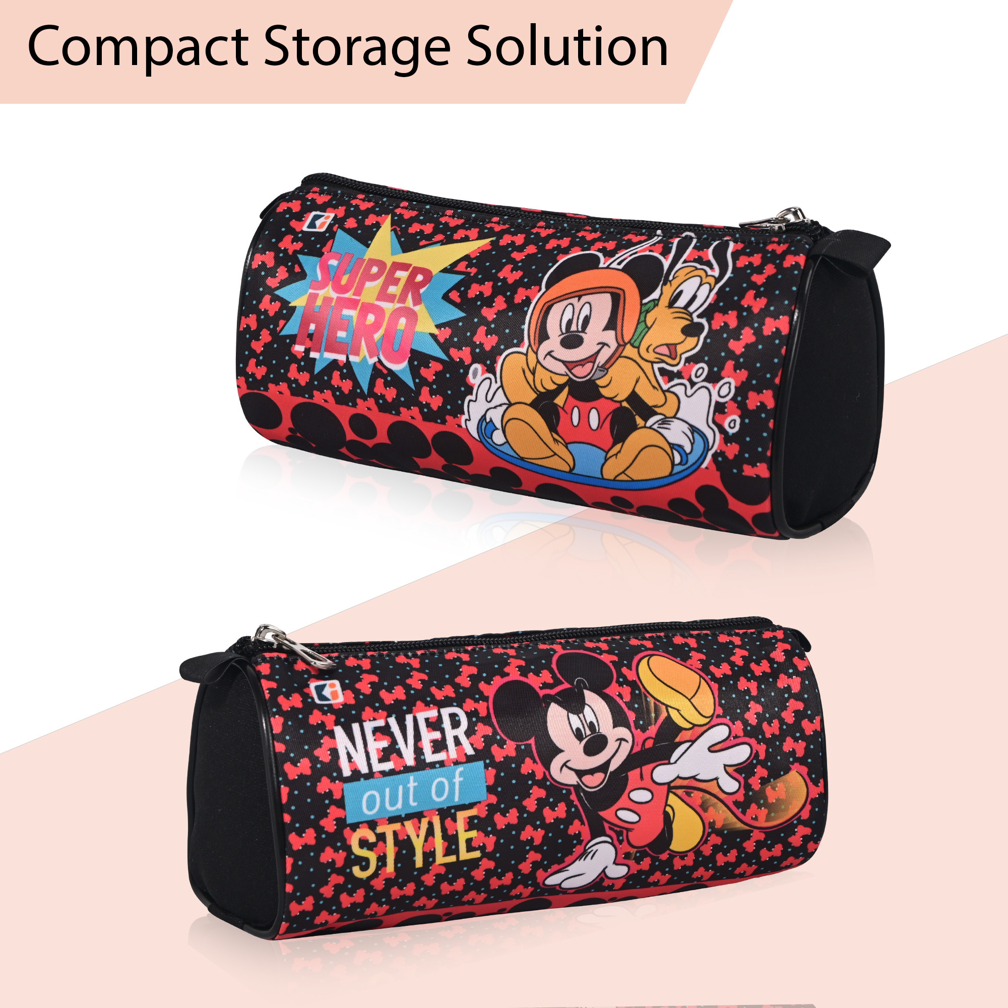 Kuber Industries Pencil Pouch For Kids  Multipurpose  Easy-To-Carry Pen  Markers School Supply Organizer For Stationary  Disney Mickey Print - Black