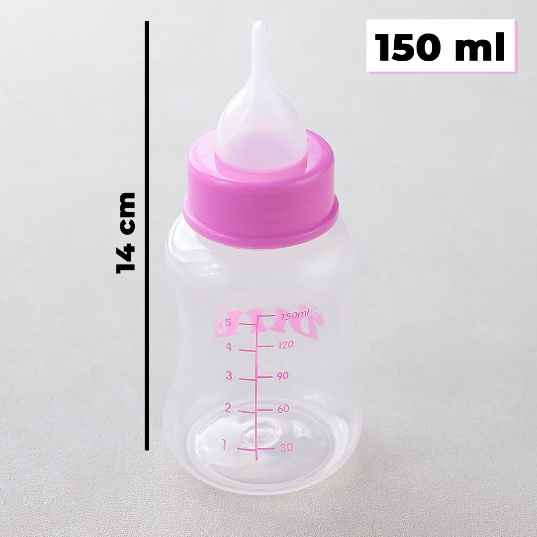 Kuber Industries Pet Feeding Bottle for Puppies,Kittens,Rabbits & Other Newborns|Nursing Bottle for Pets|Squeeze Liquid Feed Bottle|Bottle,Milk Brush,Pacifier Replacement|LS143PK|150 ML|Pink
