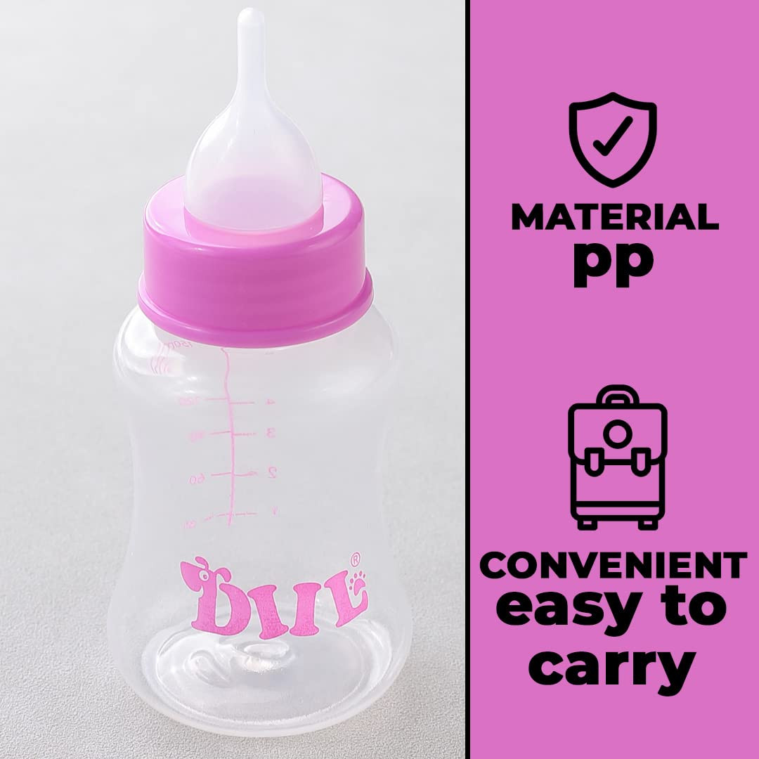 Kuber Industries Pet Feeding Bottle for Puppies,Kittens,Rabbits & Other Newborns|Nursing Bottle for Pets|Squeeze Liquid Feed Bottle|Bottle,Milk Brush,Pacifier Replacement|LS143PK|150 ML|Pink