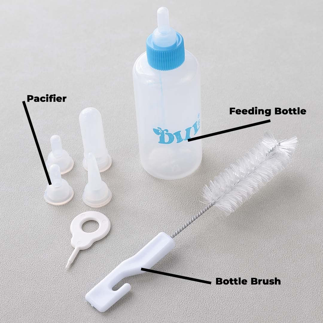 Kuber Industries Pet Feeding Bottle for Puppies,Kittens,Rabbits & Other Newborns|Nursing Bottle for Pets|Squeeze Liquid Feed Bottle|Bottle,Milk Brush,Pacifier Replacement|LS144BL|60 ML|Blue