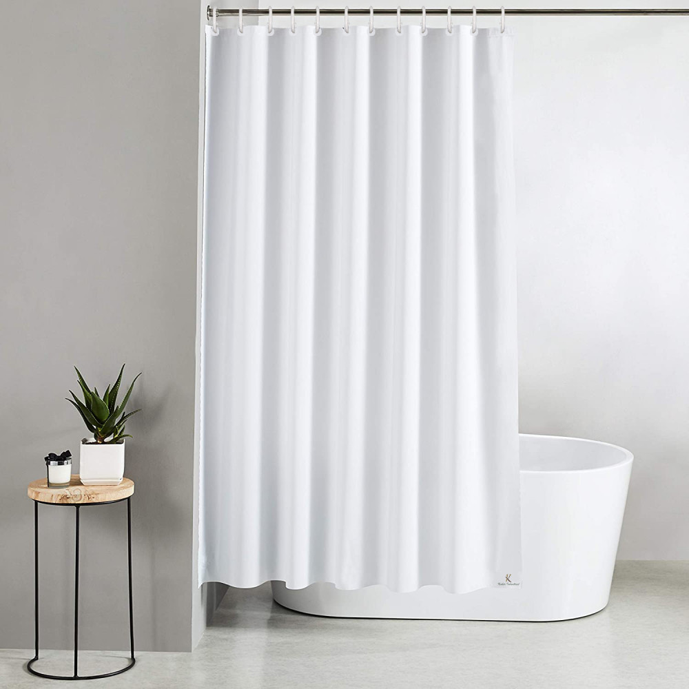Kuber Industries PEVA Shower Curtain Liner , Heavy Duty Plastic Shower Curtain With Hooks for Bathroom, Bathtub, 70&quot; x 80&quot;, White-33_S_KUBQMART11548