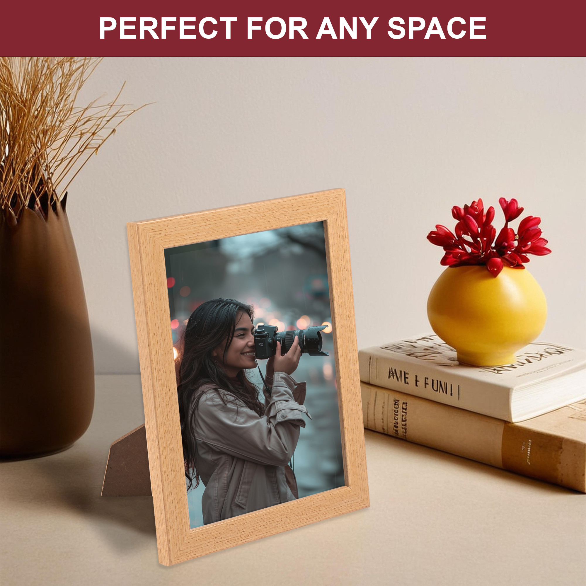 Kuber Industries Photo Size 6x8 Inch Elegant Table Top Photo Frame with Stand  Decorative Picture Frames Perfect for Home  Gifting  Photo Frame for Office Desk Bedroom  Living Room  Cream