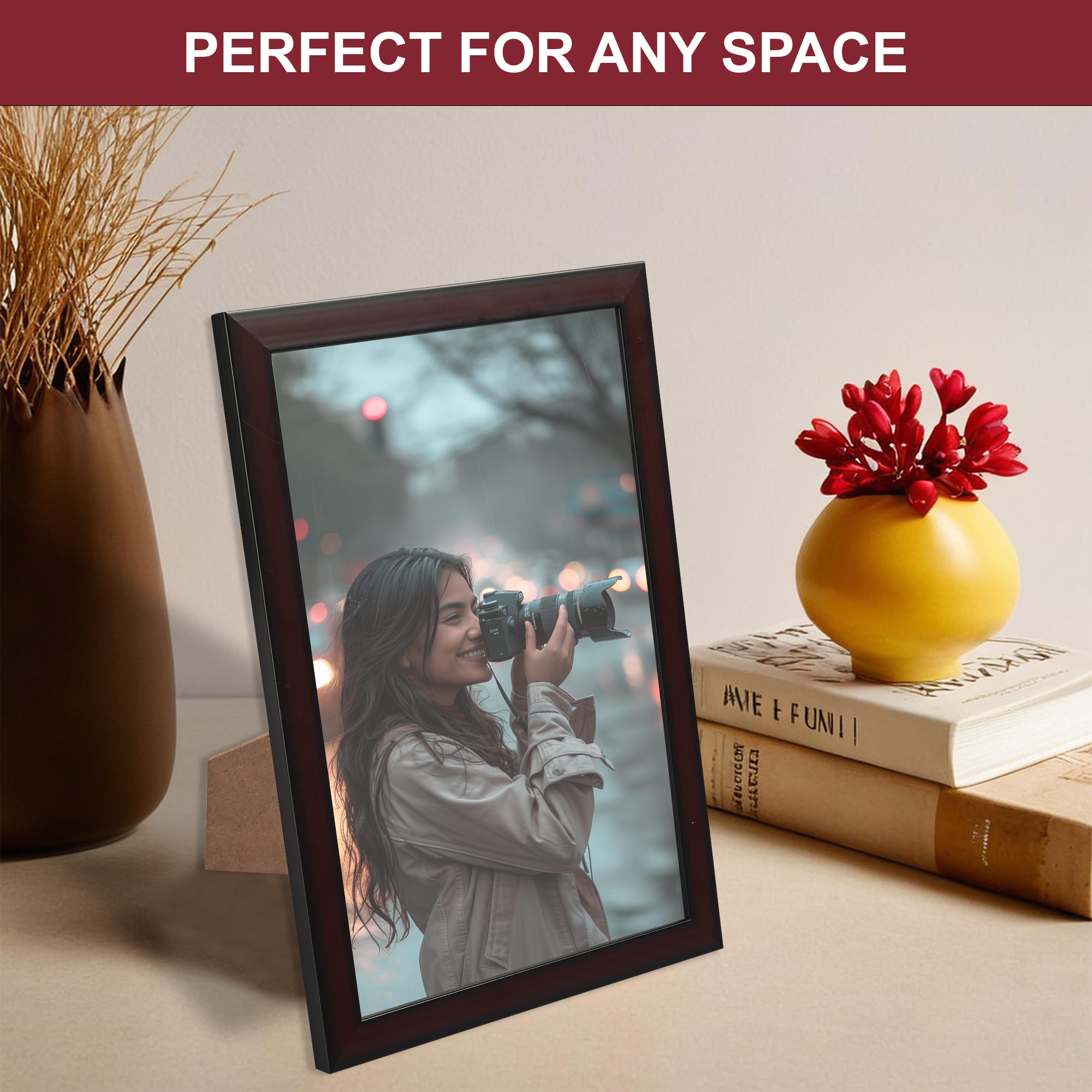 Kuber Industries Photo Size 8x12 Inch Elegant Table Top Photo Frame with Stand  Decorative Picture Frames Perfect for Home  Gifting  Photo Frame for Office Desk Bedroom  Living Room  Brown