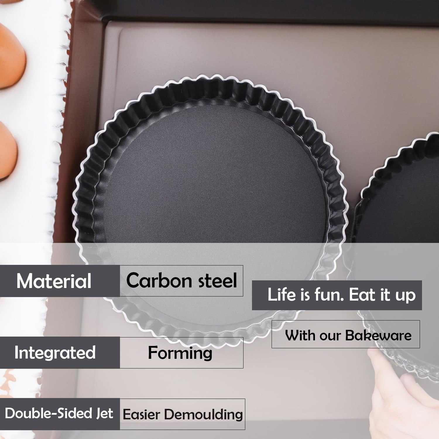 Kuber Industries Pie and Pizza Pan with Removeable Bottom|Carbon Steel Tart Pan (Black)