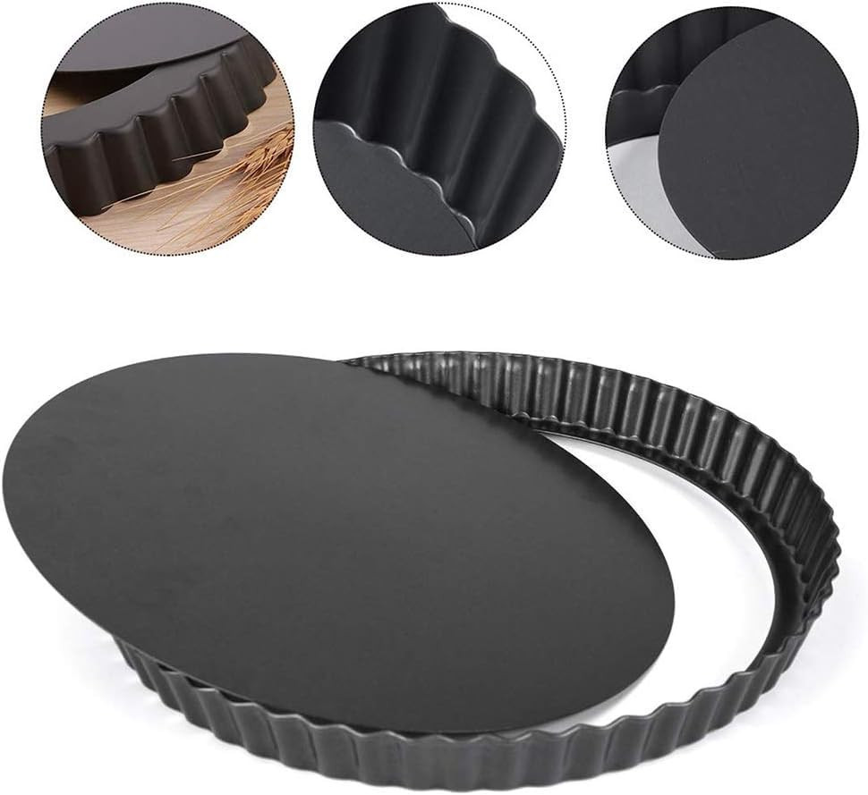 Kuber Industries Pie and Pizza Pan with Removeable Bottom|Carbon Steel Tart Pan (Black)