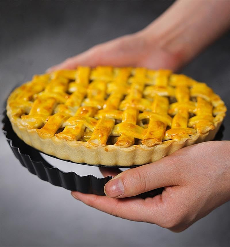 Kuber Industries Pie and Pizza Pan with Removeable Bottom|Carbon Steel Tart Pan (Black)