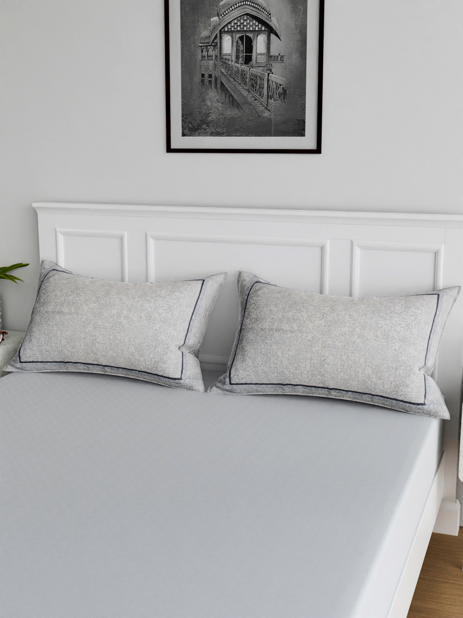 Kuber Industries Pillow Cover  Cotton Pillow Cover  Pillow Cover for Bedroom  Cushion Pillow Cover for Living Room  Khakhi Printed Pillow Cover Set  Set of 2  White