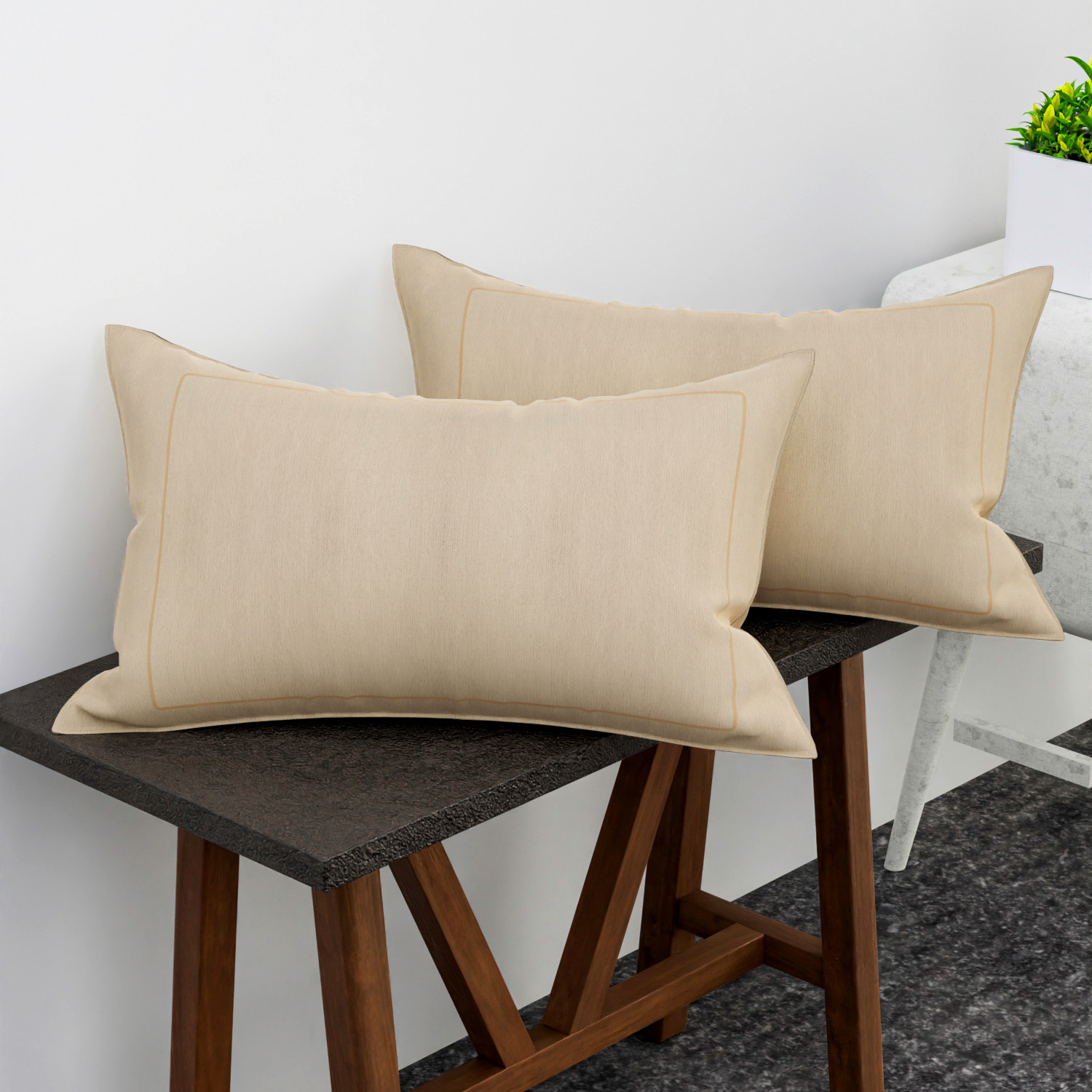 Kuber Industries Pillow Cover | Cotton Pillow Cover | Pillow Cover for Bedroom | Cushion Pillow Cover for Living Room | Plain Border Pillow Cover Set |Cream