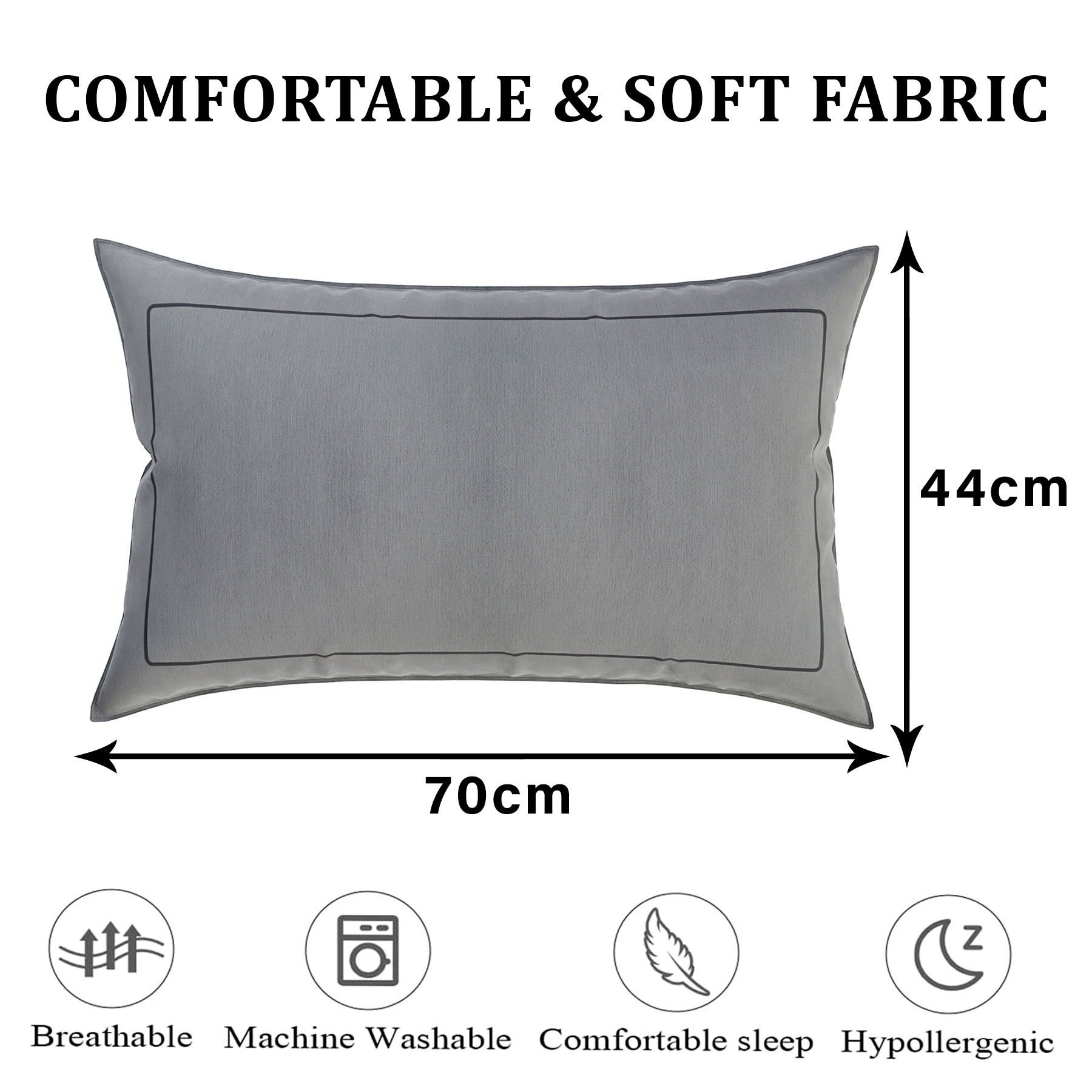 Kuber Industries Pillow Cover | Cotton Pillow Cover | Pillow Cover for Bedroom | Cushion Pillow Cover for Living Room | Plain Border Pillow Cover Set |Gray