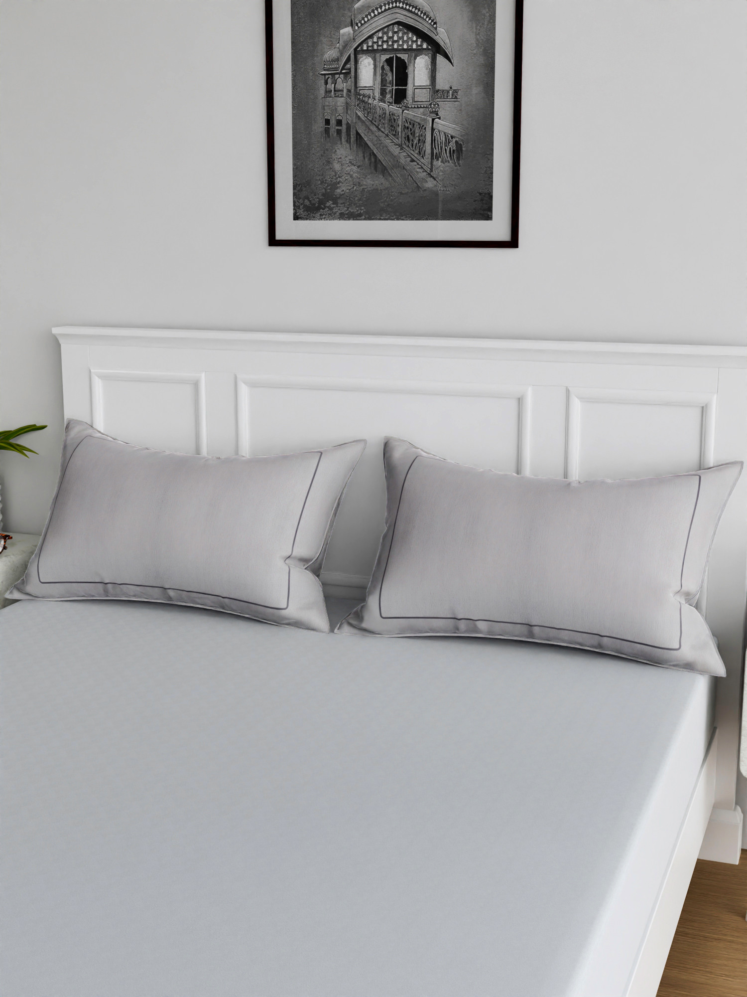 Kuber Industries Pillow Cover | Cotton Pillow Cover | Pillow Cover for Bedroom | Cushion Pillow Cover for Living Room | Plain Border Pillow Cover Set |Gray