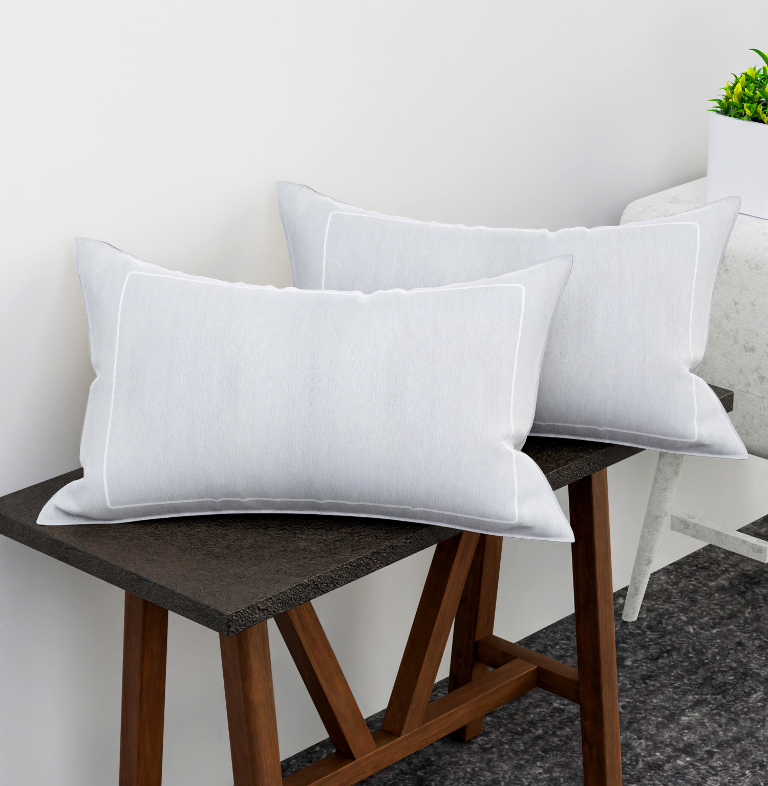 Kuber Industries Pillow Cover | Cotton Pillow Cover | Pillow Cover for Bedroom | Cushion Pillow Cover for Living Room | Plain Border Pillow Cover Set |White