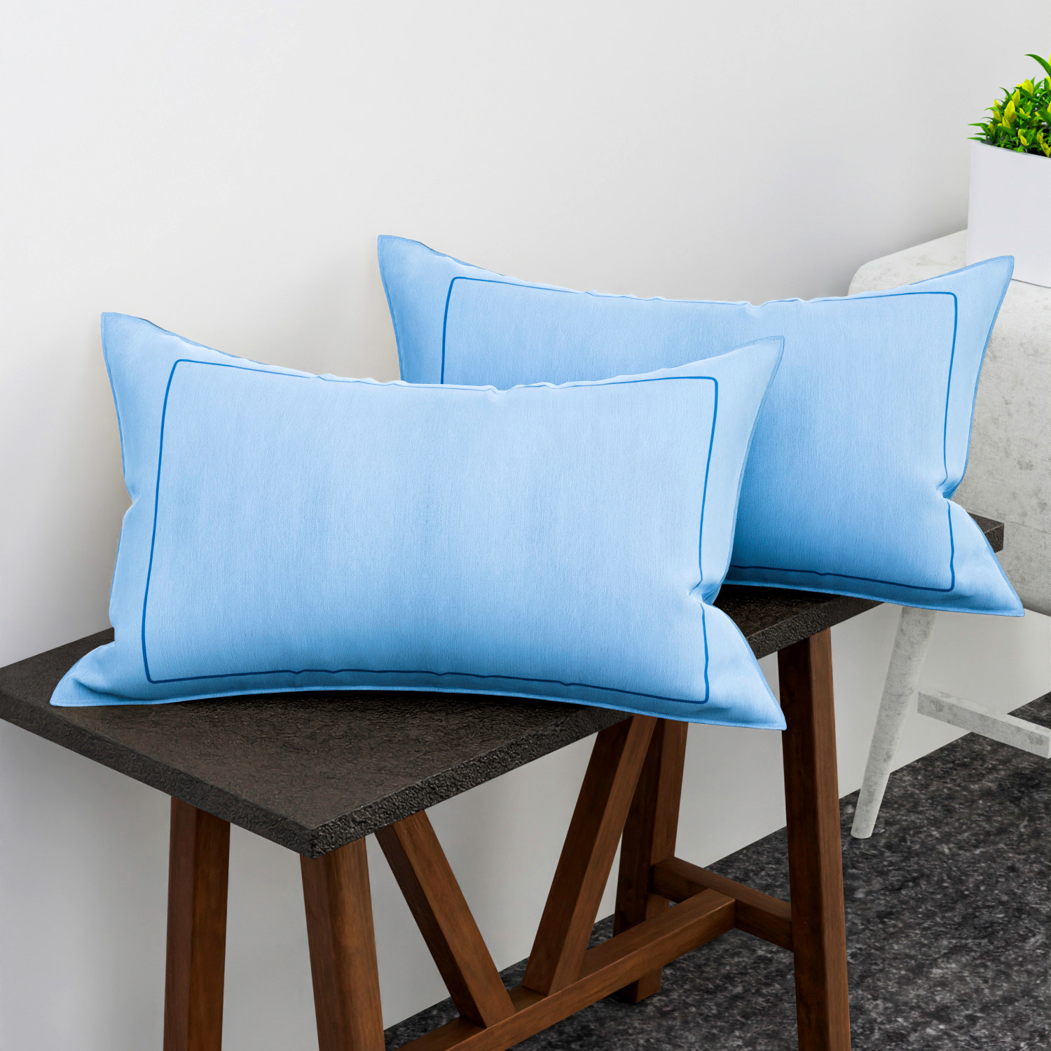Kuber Industries Pillow Cover | Cotton Pillow Cover | Pillow Cover for Bedroom | Cushion Pillow Cover for Living Room | Plain Border Pillow Cover Set |Sky Blue