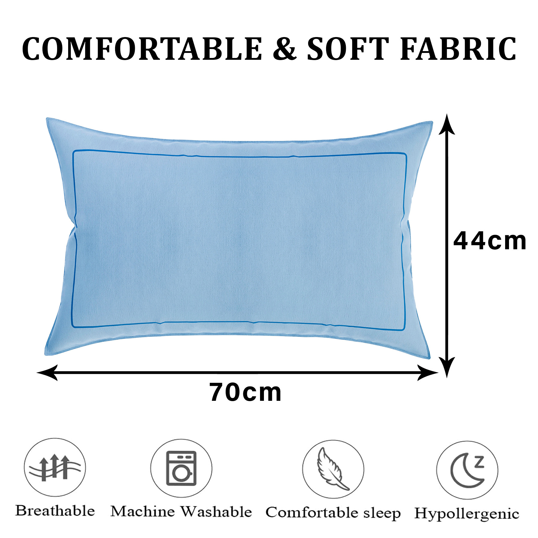 Kuber Industries Pillow Cover | Cotton Pillow Cover | Pillow Cover for Bedroom | Cushion Pillow Cover for Living Room | Plain Border Pillow Cover Set |Sky Blue