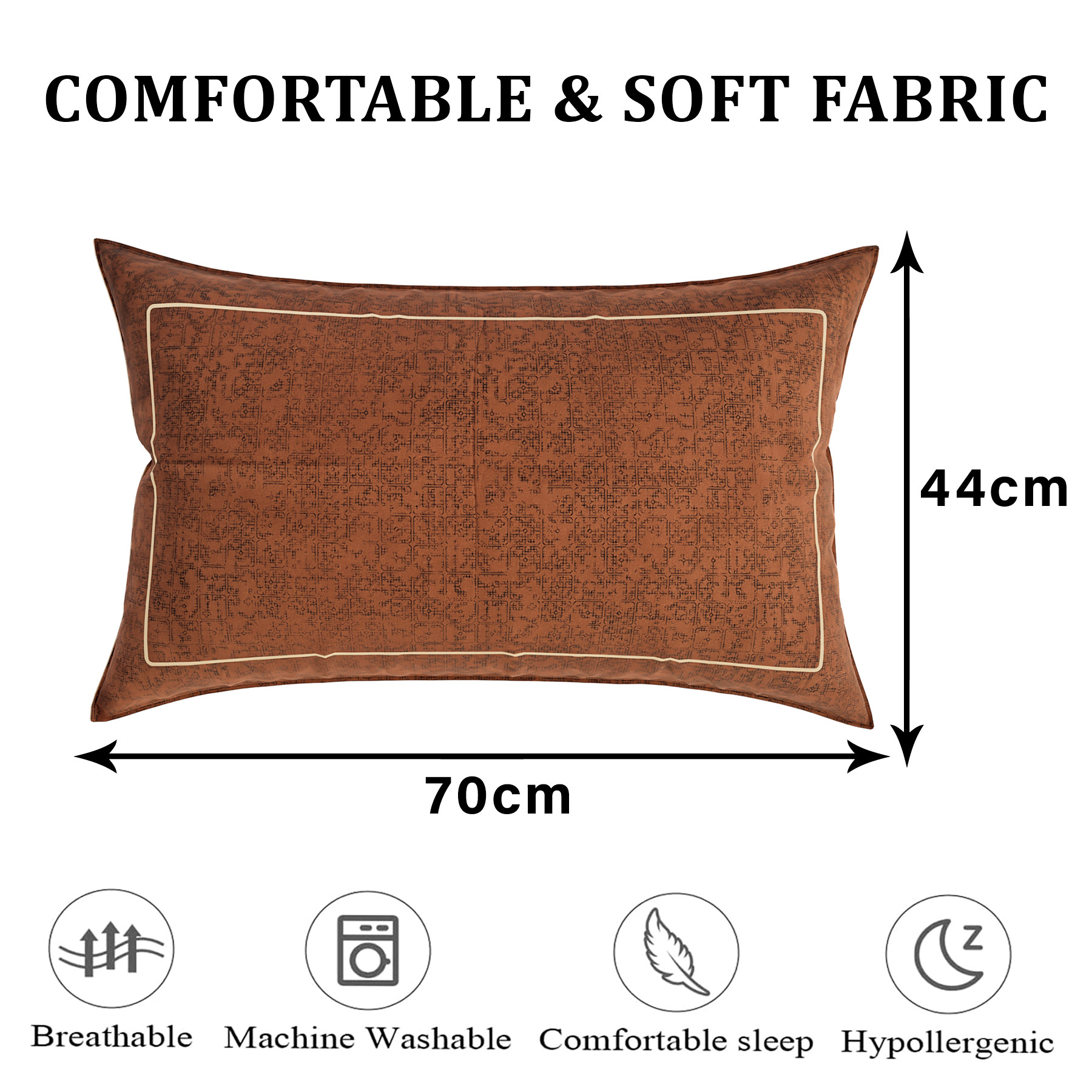 Kuber Industries Pillow Cover | Cotton Pillow Cover | Pillow Cover for Bedroom | Cushion Pillow Cover for Living Room | Khakhi Printed Pillow Cover Set |Brown