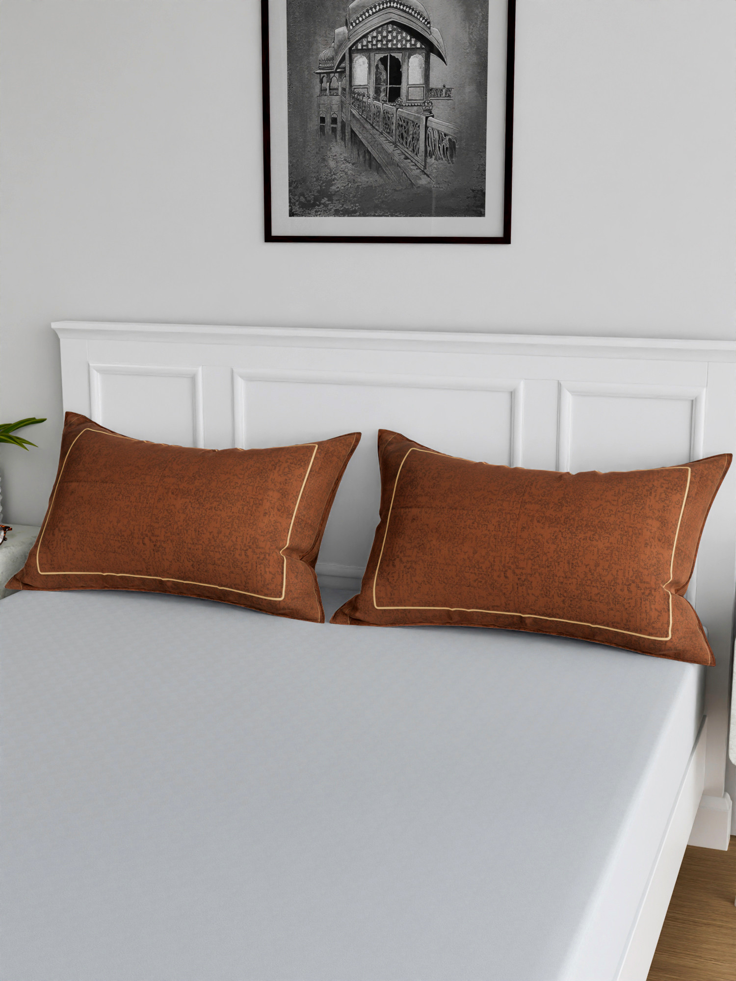 Kuber Industries Pillow Cover | Cotton Pillow Cover | Pillow Cover for Bedroom | Cushion Pillow Cover for Living Room | Khakhi Printed Pillow Cover Set |Brown