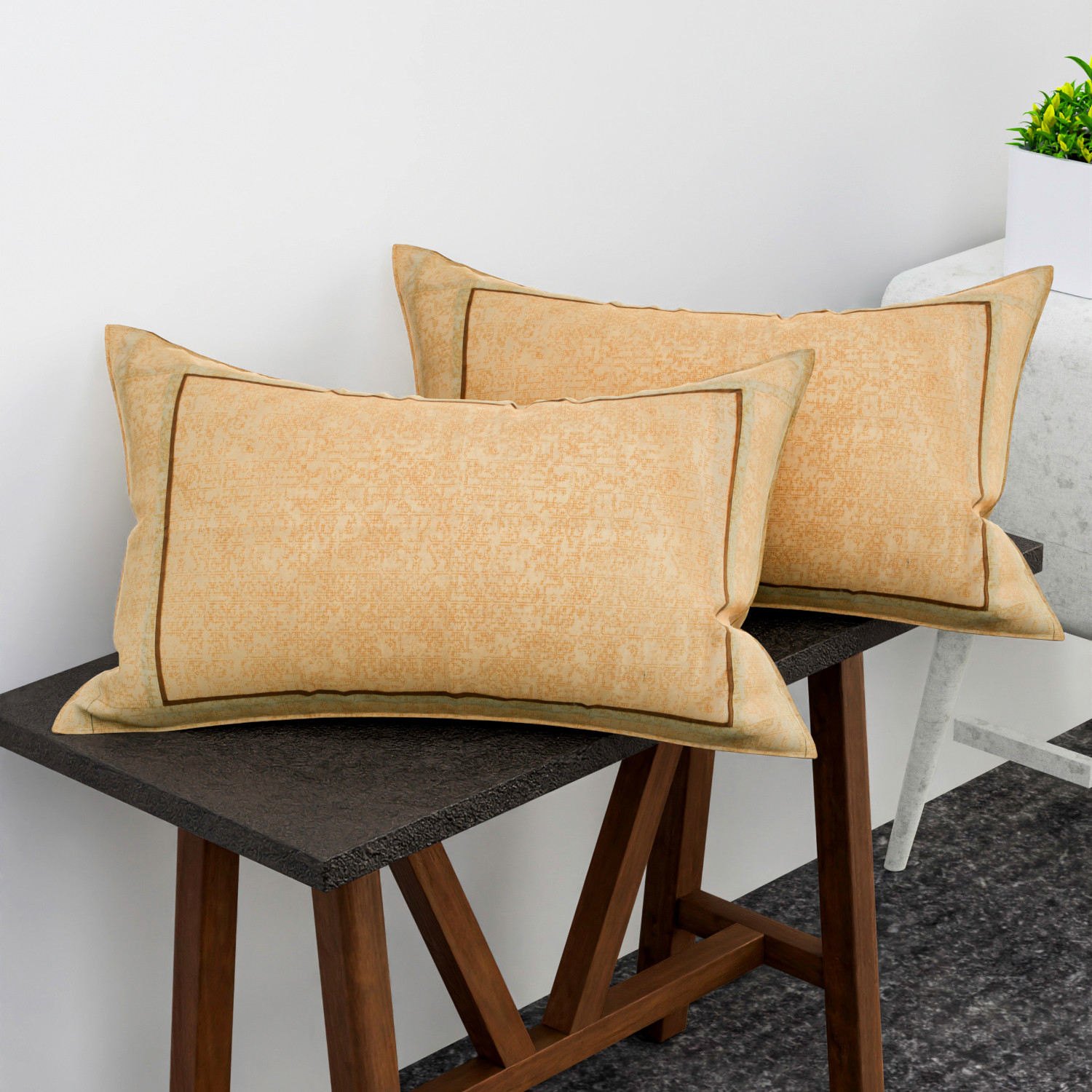 Kuber Industries Pillow Cover | Cotton Pillow Cover | Pillow Cover for Bedroom | Cushion Pillow Cover for Living Room | Khakhi Printed Pillow Cover Set | Set of 2 | Cream