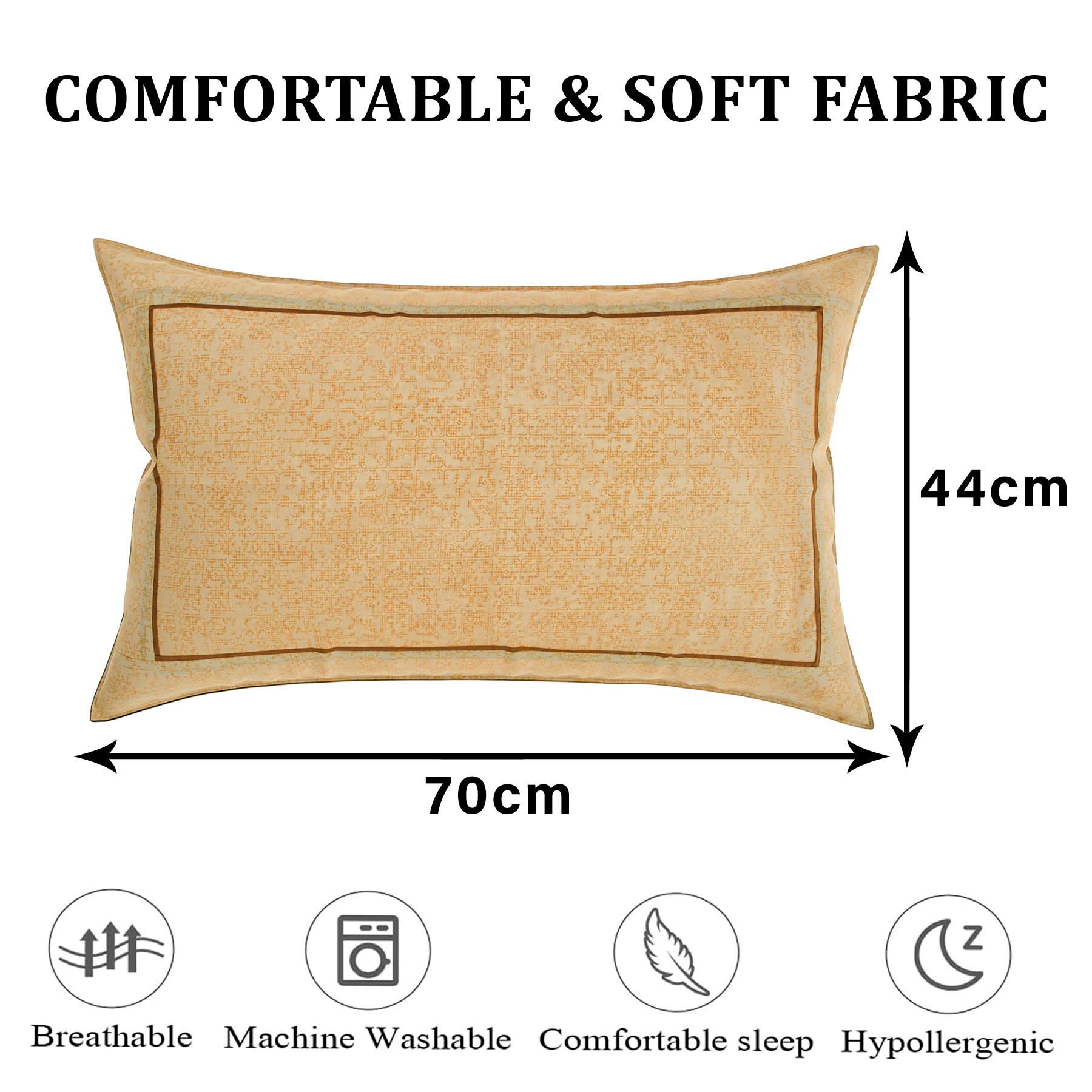 Kuber Industries Pillow Cover | Cotton Pillow Cover | Pillow Cover for Bedroom | Cushion Pillow Cover for Living Room | Khakhi Printed Pillow Cover Set | Set of 2 | Cream