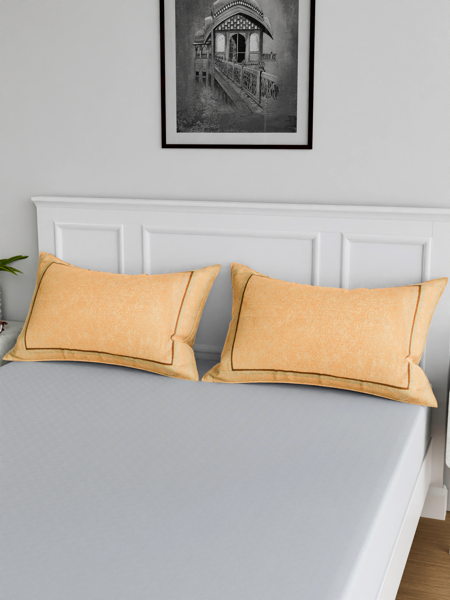 Kuber Industries Pillow Cover | Cotton Pillow Cover | Pillow Cover for Bedroom | Cushion Pillow Cover for Living Room | Khakhi Printed Pillow Cover Set | Set of 2 | Cream