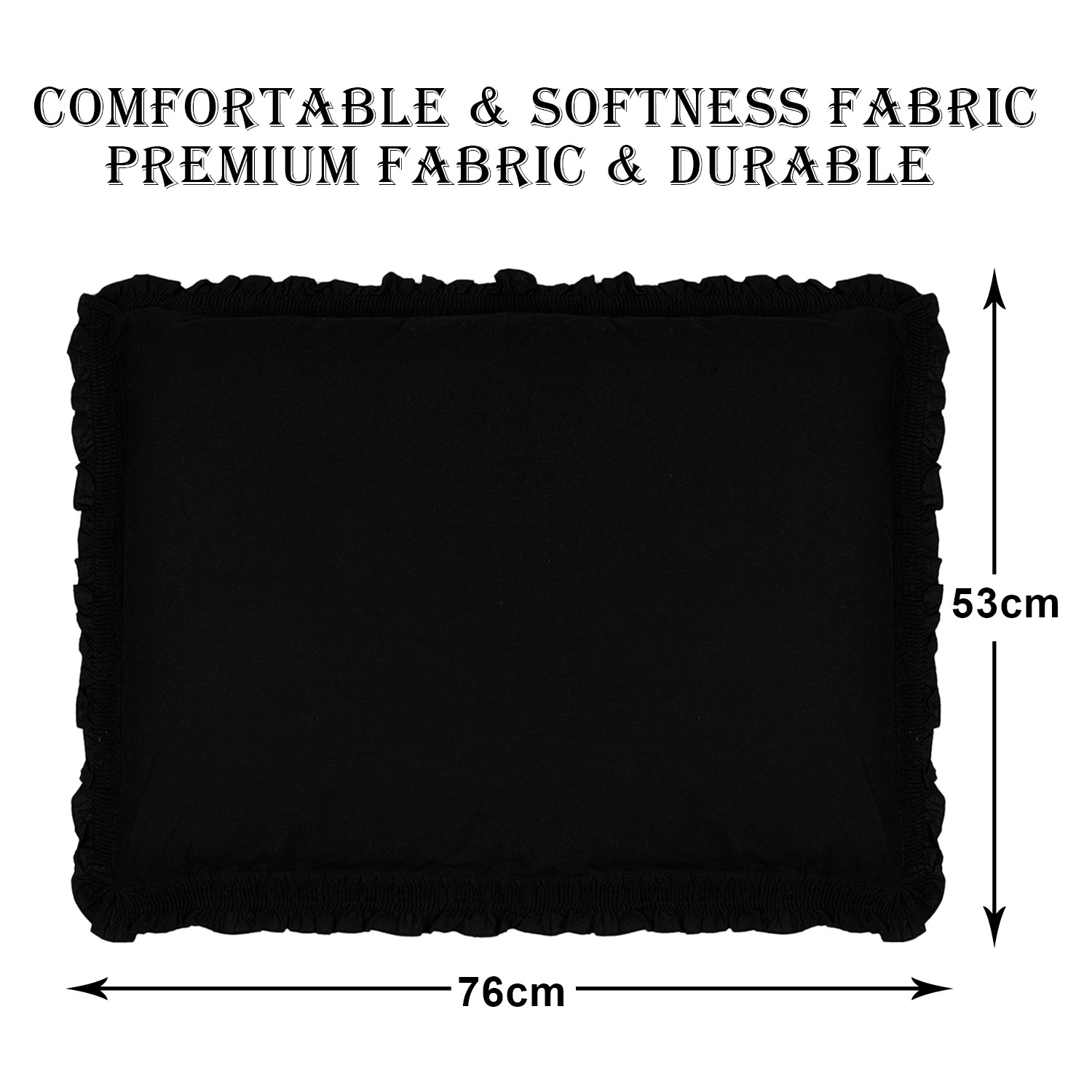 Kuber Industries Pillow Cover | Cotton Pillow Cover | Pillow Cover For Bedroom | Pleated Frill Border Long Crush Pillow Cover | Set of 4 | 20x30 Inch | Black
