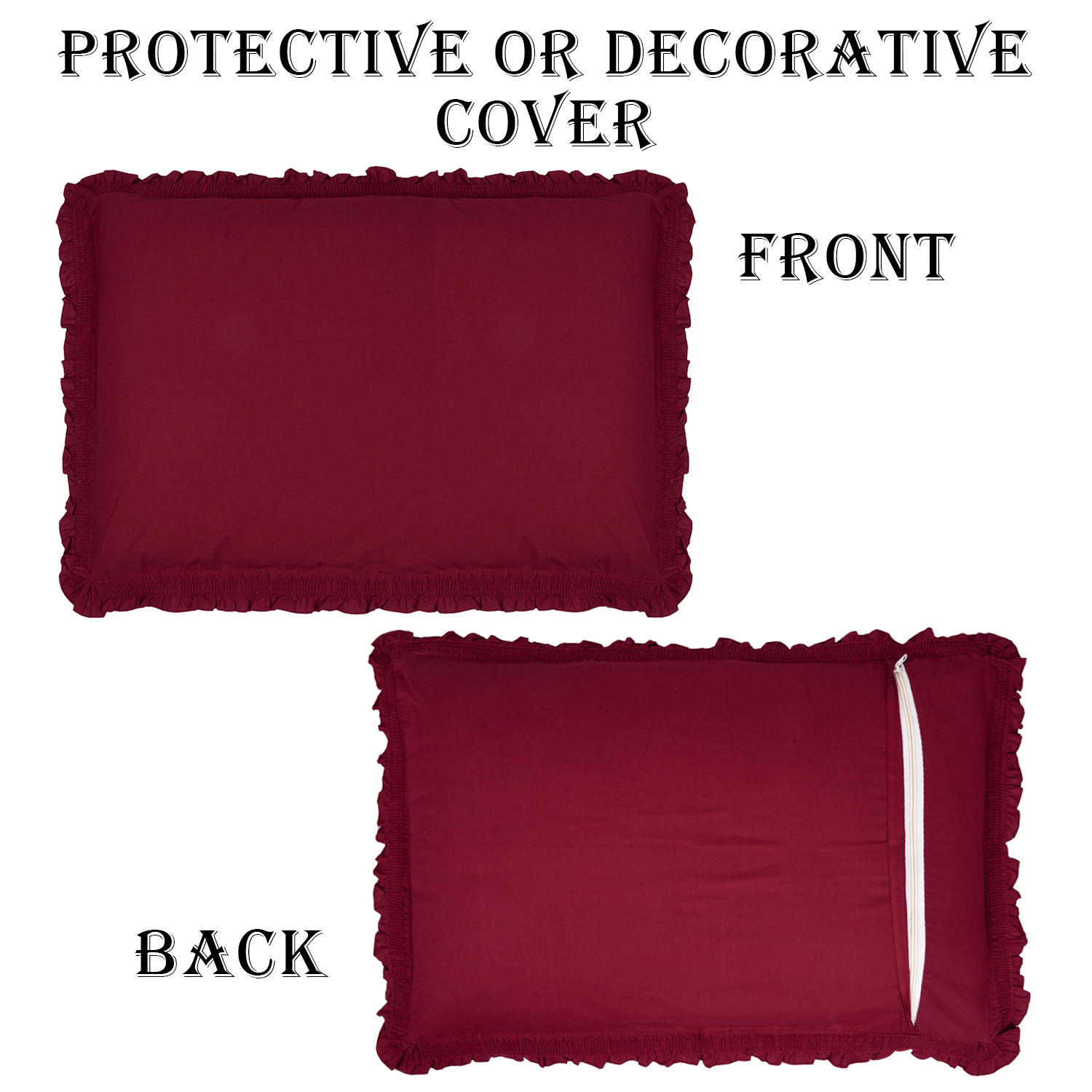 Kuber Industries Pillow Cover | Cotton Pillow Cover | Pillow Cover For Bedroom | Pleated Frill Border Long Crush Pillow Cover | Set of 2 | 20x30 Inch | Maroon