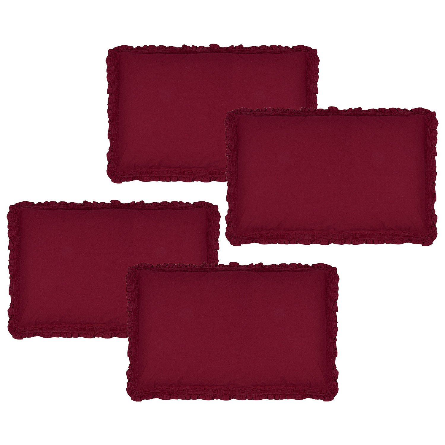 Kuber Industries Pillow Cover | Cotton Pillow Cover | Pillow Cover For Bedroom | Pleated Frill Border Long Crush Pillow Cover | Set of 4 | 20x30 Inch | Maroon