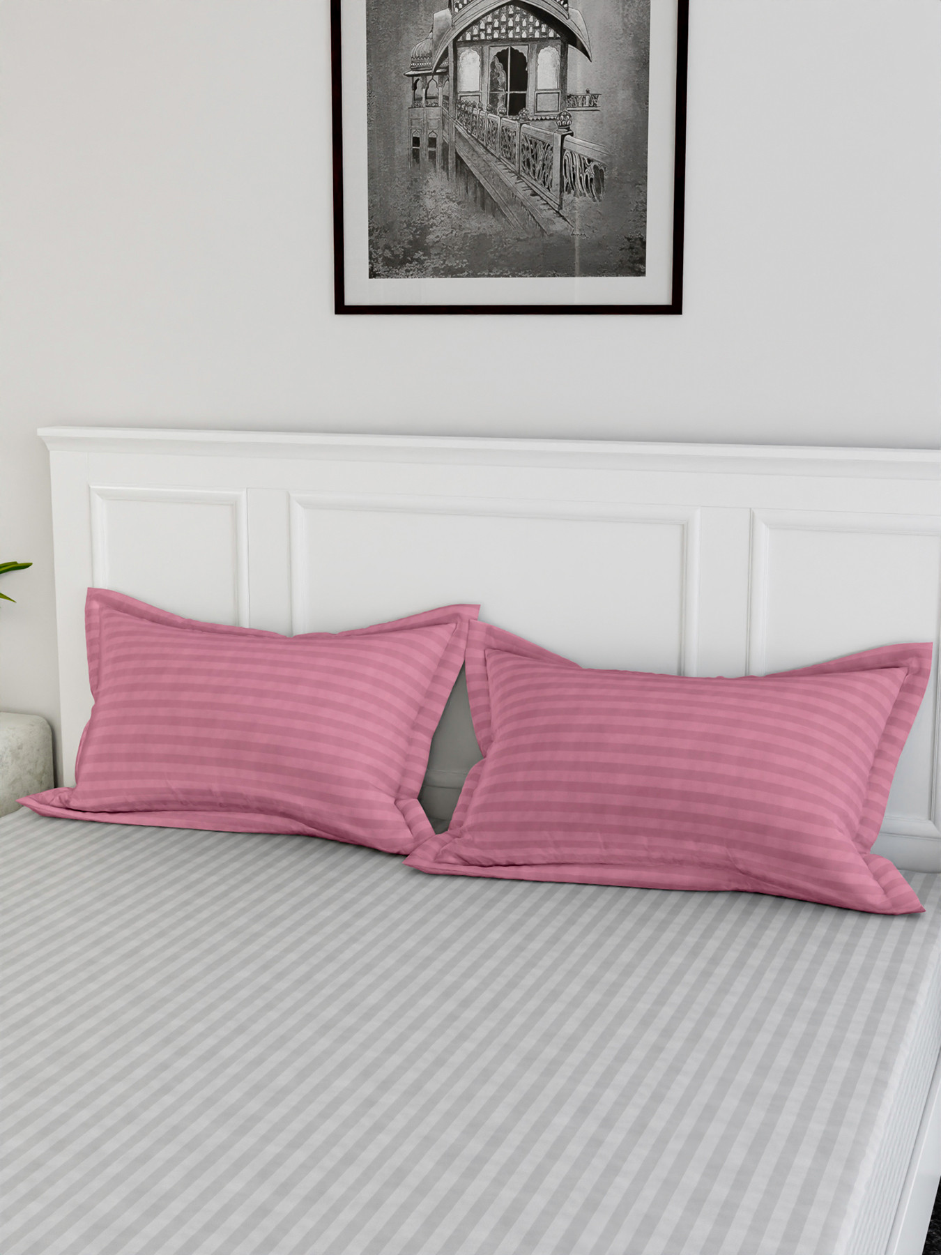 Kuber Industries Pillow Cover  Cotton Pillow Cover  Striped Pattern Pillow Cover  Soft Pillow Cover for Home  Pillow Cover for Bedroom  Set of 2  Pink