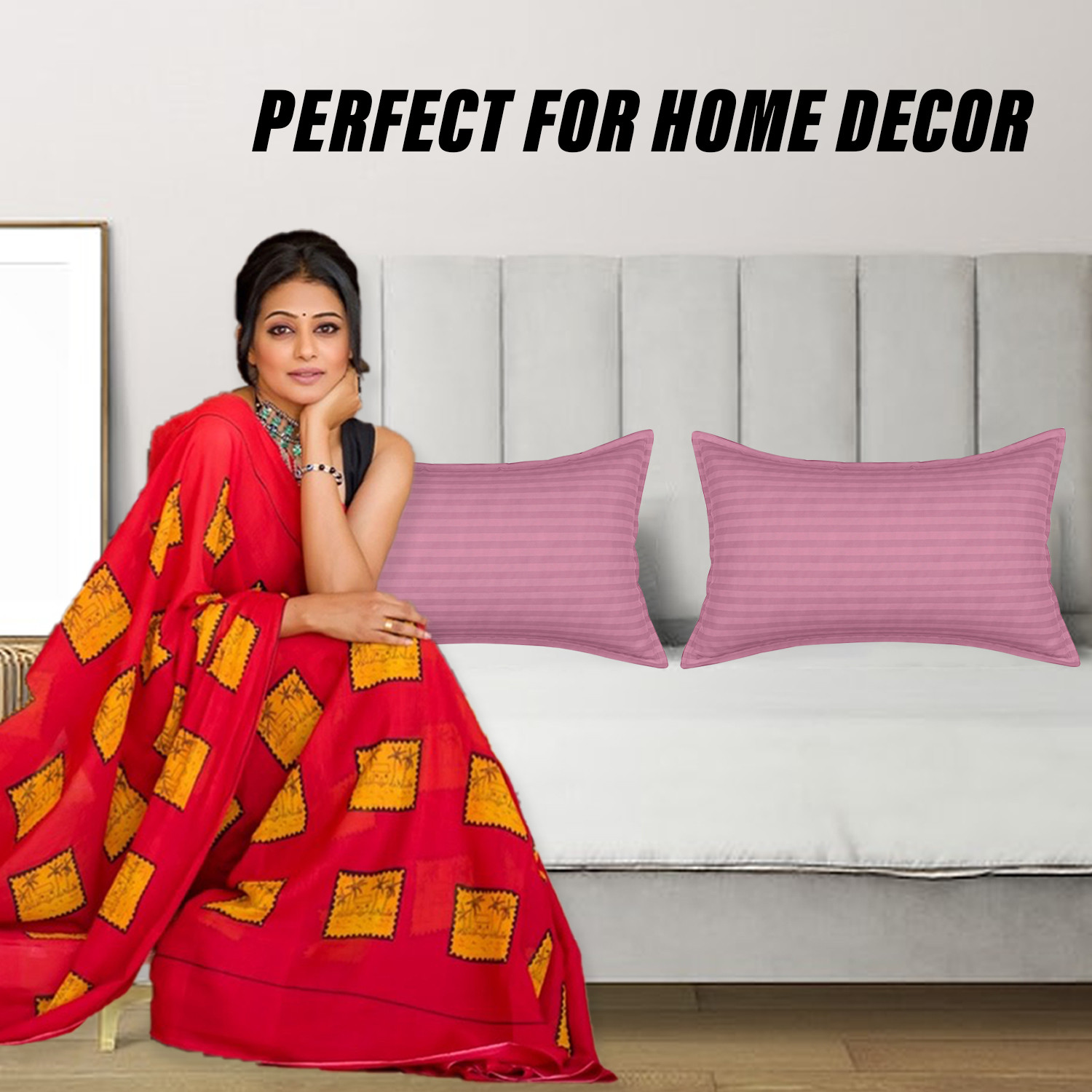 Kuber Industries Pillow Cover  Cotton Pillow Cover  Striped Pattern Pillow Cover  Soft Pillow Cover for Home  Pillow Cover for Bedroom  Set of 2  Pink