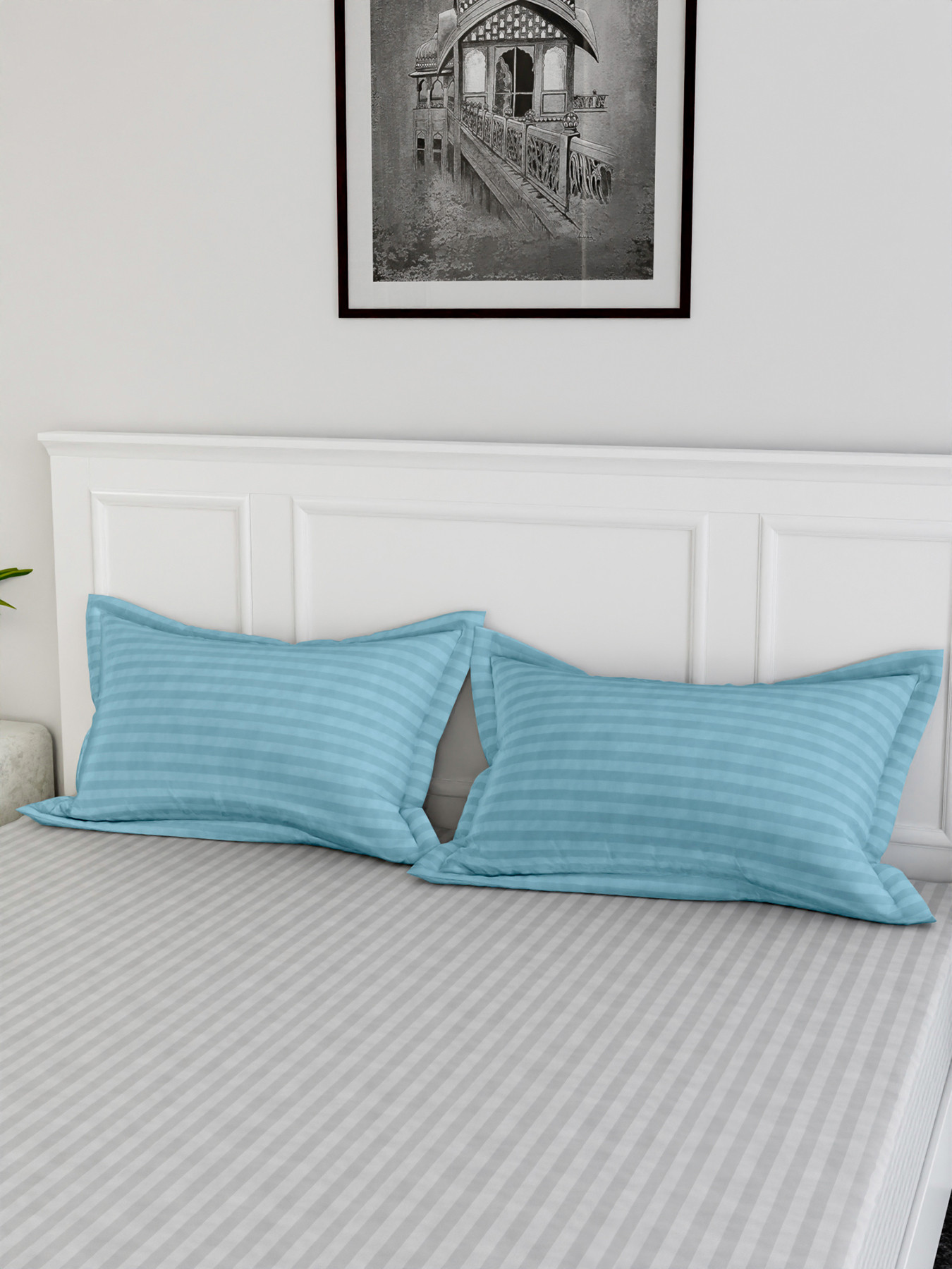 Kuber Industries Pillow Cover  Cotton Pillow Cover  Striped Pattern Pillow Cover  Soft Pillow Cover for Home  Pillow Cover for Bedroom  Set of 2  Sky Blue