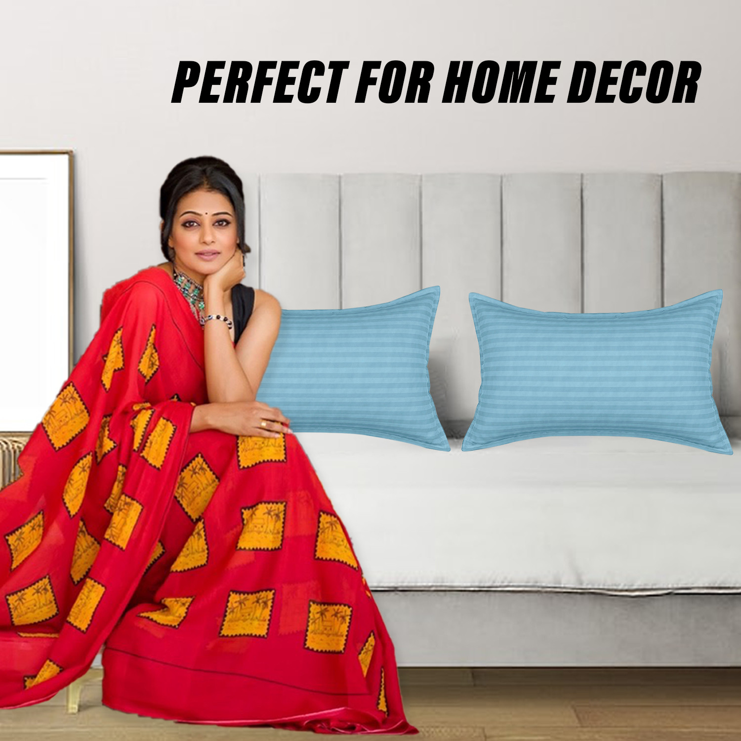 Kuber Industries Pillow Cover  Cotton Pillow Cover  Striped Pattern Pillow Cover  Soft Pillow Cover for Home  Pillow Cover for Bedroom  Set of 2  Sky Blue