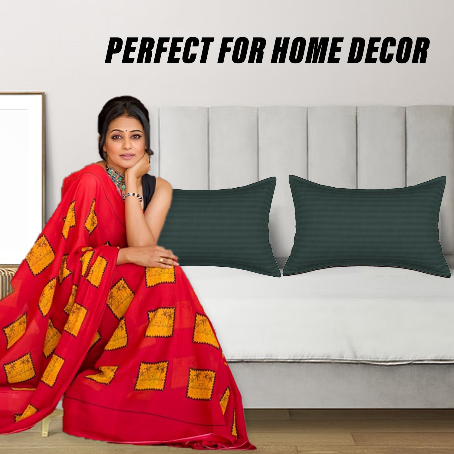 Kuber Industries Pillow Cover  Cotton Pillow Cover  Striped Pattern Pillow Cover  Soft Pillow Cover for Home  Pillow Cover for Bedroom  Set of 2  Green