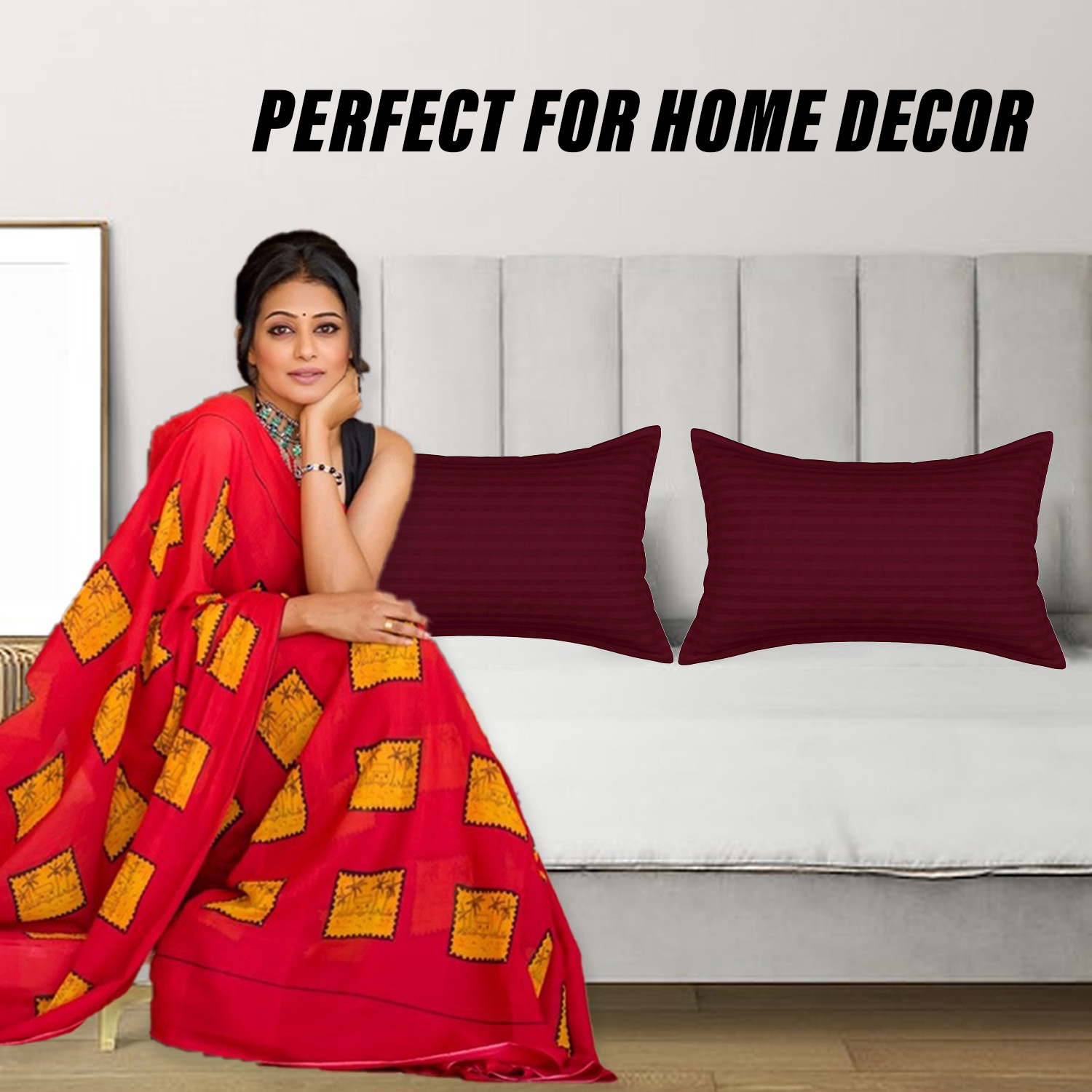 Kuber Industries Pillow Cover  Cotton Pillow Cover  Striped Pattern Pillow Cover  Soft Pillow Cover for Home  Pillow Cover for Bedroom  Set of 2  Maroon