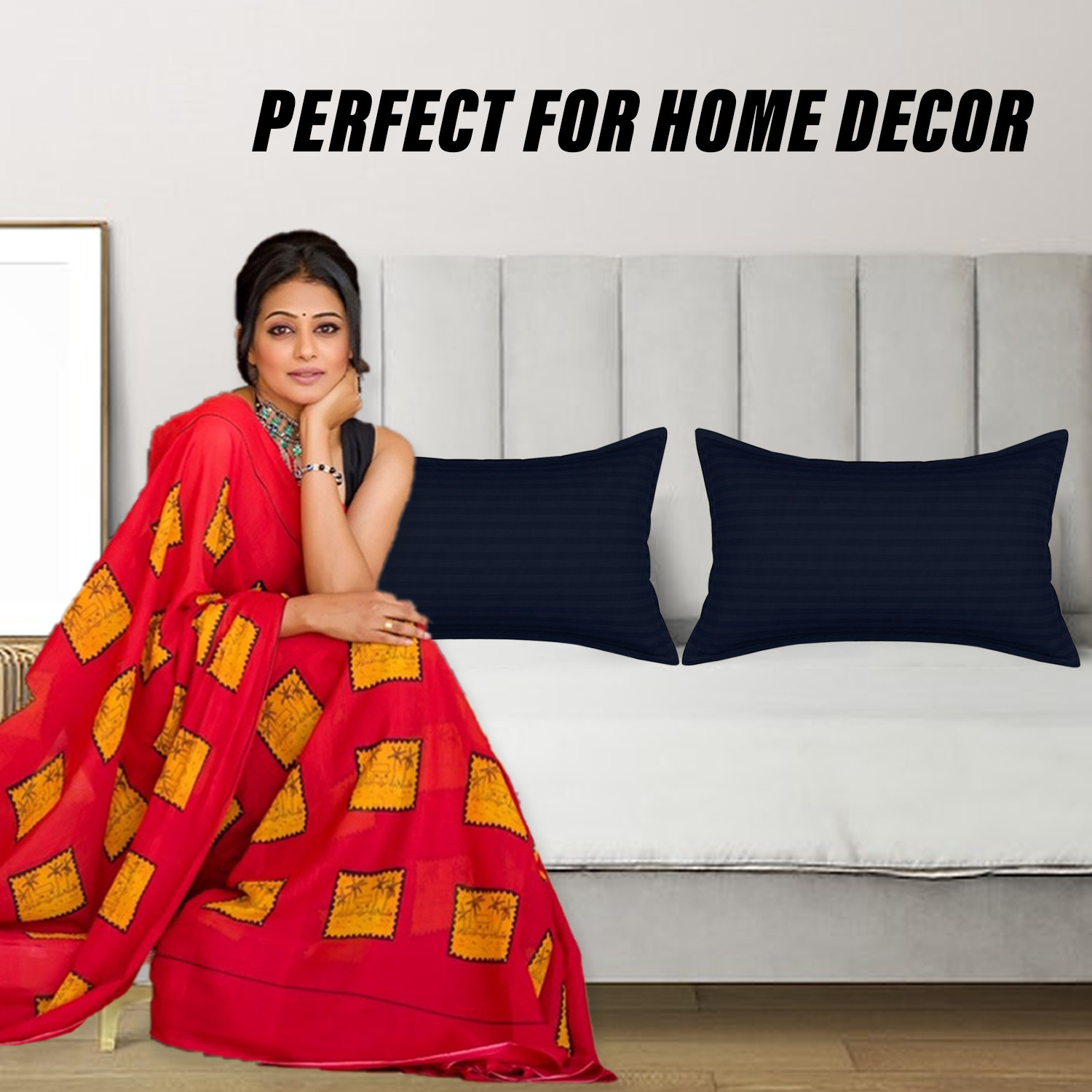 Kuber Industries Pillow Cover  Cotton Pillow Cover  Striped Pattern Pillow Cover  Soft Pillow Cover for Home  Pillow Cover for Bedroom  Set of 2  Blue