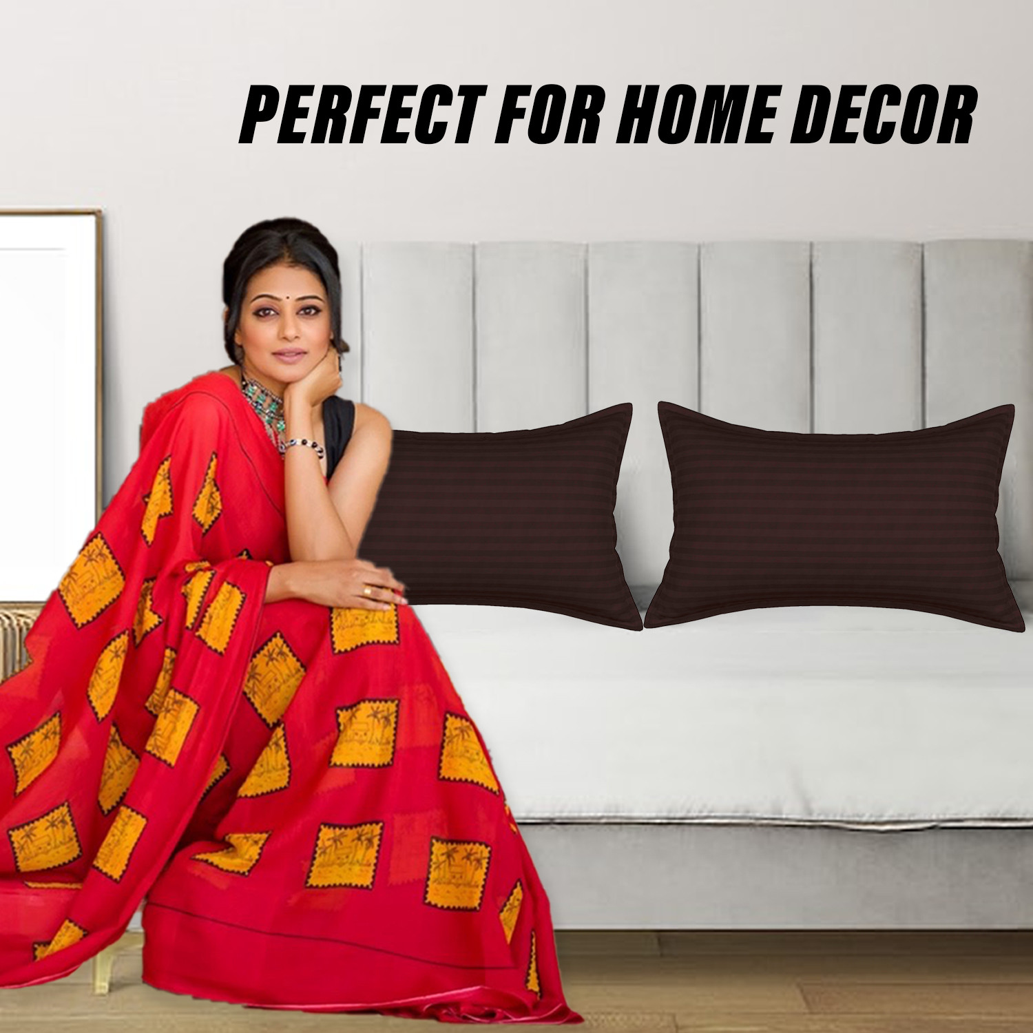 Kuber Industries Pillow Cover  Cotton Pillow Cover  Striped Pattern Pillow Cover  Soft Pillow Cover for Home  Pillow Cover for Bedroom  Set of 2  Brown