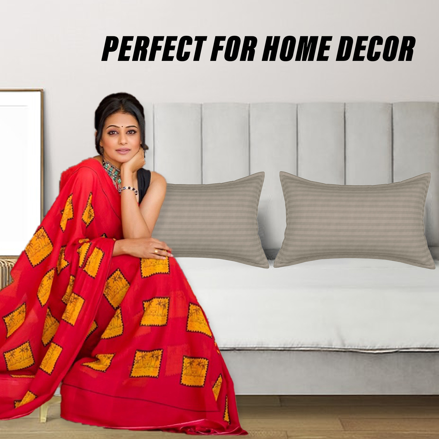 Kuber Industries Pillow Cover  Cotton Pillow Cover  Striped Pattern Pillow Cover  Soft Pillow Cover for Home  Pillow Cover for Bedroom  Set of 2  Cream