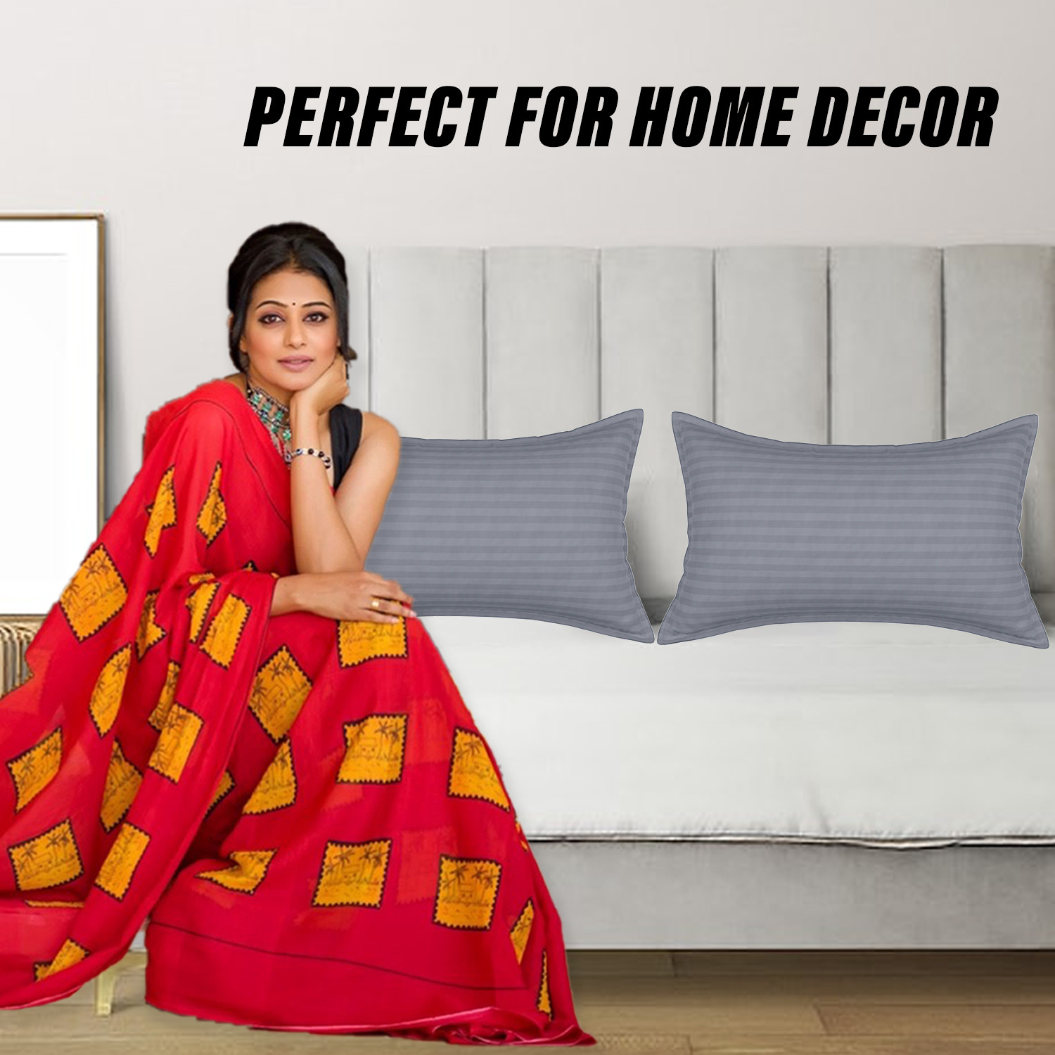 Kuber Industries Pillow Cover  Cotton Pillow Cover  Striped Pattern Pillow Cover  Soft Pillow Cover for Home  Pillow Cover for Bedroom  Set of 2  Gray