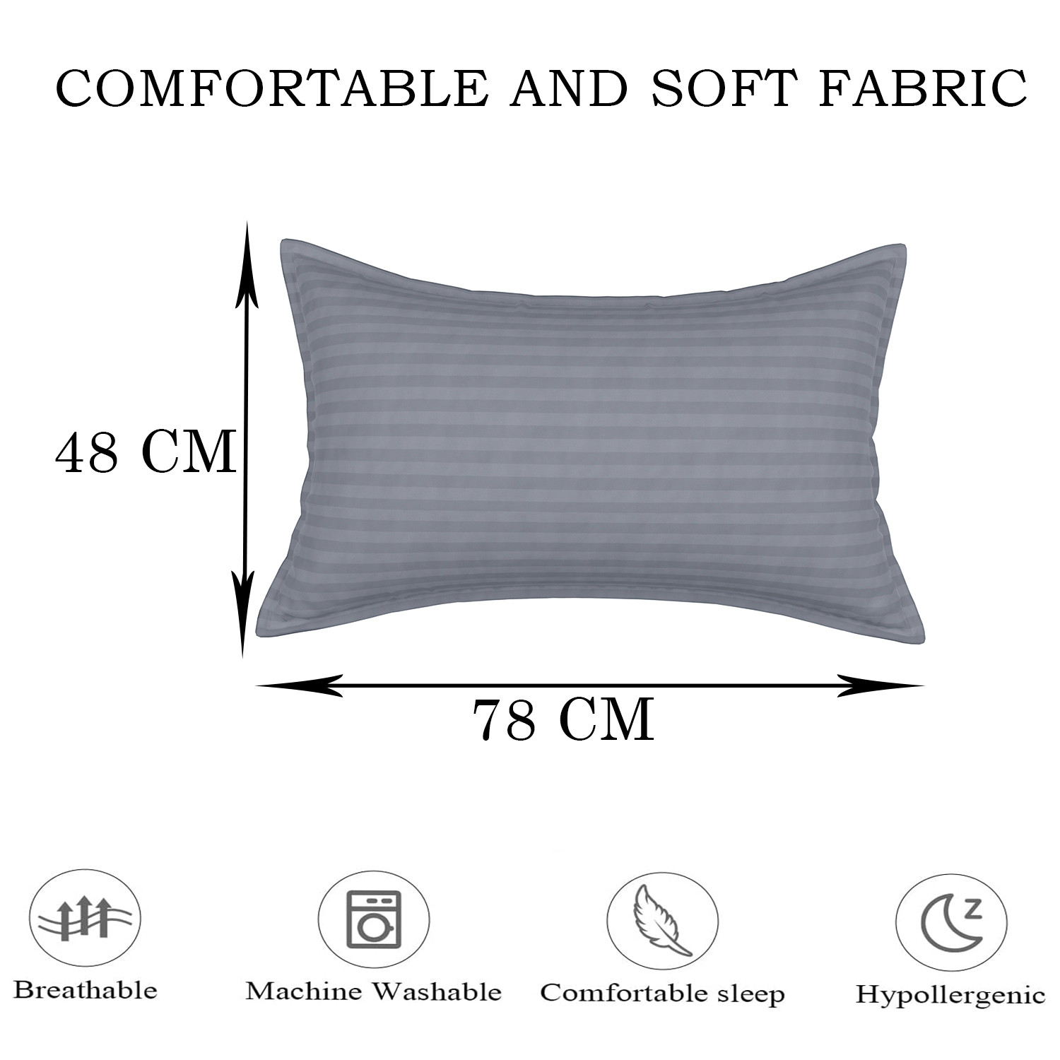 Kuber Industries Pillow Cover | Cotton Pillow Cover | Striped Pattern Pillow Cover | Soft Pillow Cover for Home | Pillow Cover for Bedroom| Gray
