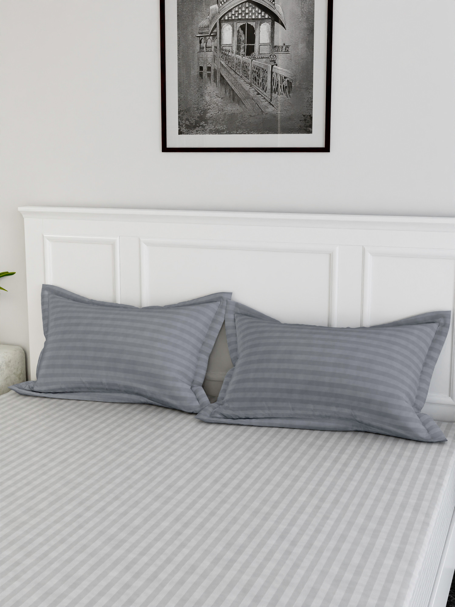 Kuber Industries Pillow Cover | Cotton Pillow Cover | Striped Pattern Pillow Cover | Soft Pillow Cover for Home | Pillow Cover for Bedroom| Gray